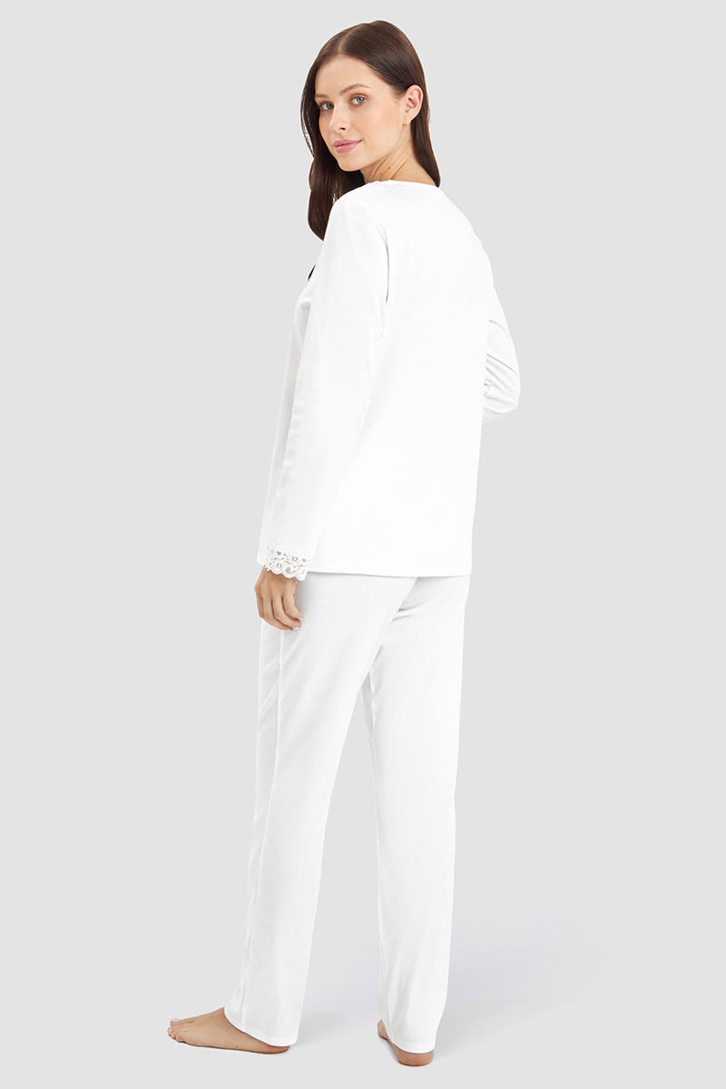 Rösch Pyjama mit Spitzendetails Cremefarben 100% Baumwolle Online Shopping