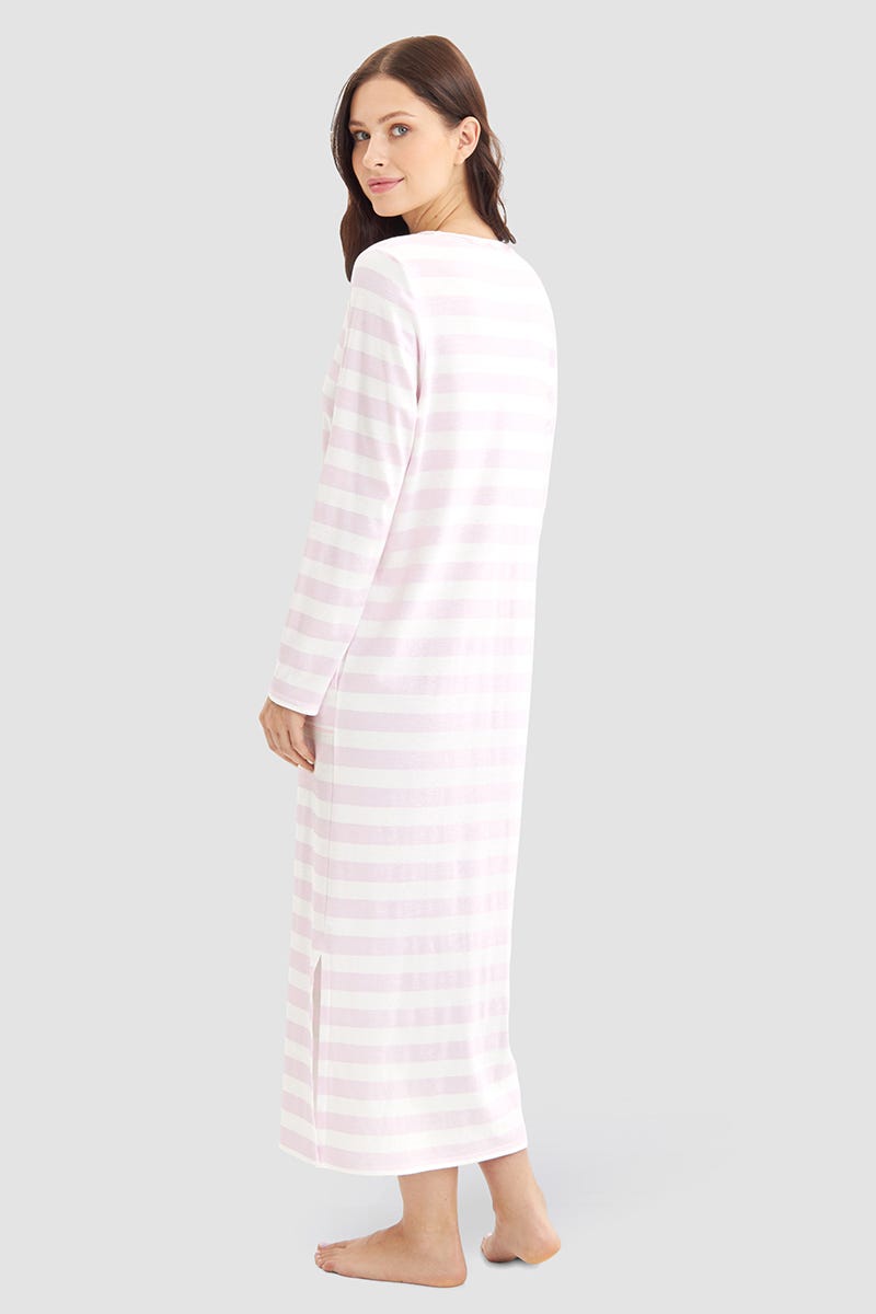 Rösch Nachthemd im Ringeldruck Rosa Maxi-Länge 100% Baumwolle Lagerräumung