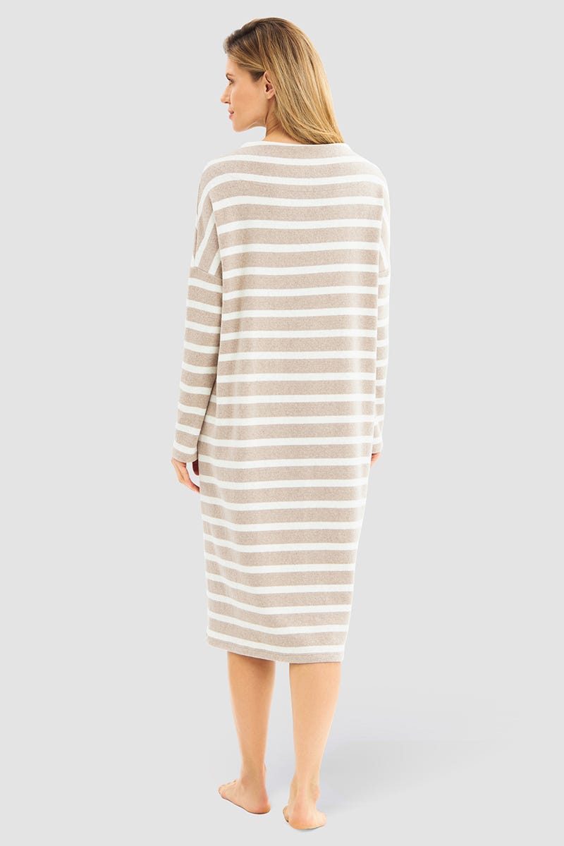 Rösch Hauskleid im Ringeldruck Hellbraun aus Strickware Top Angebot