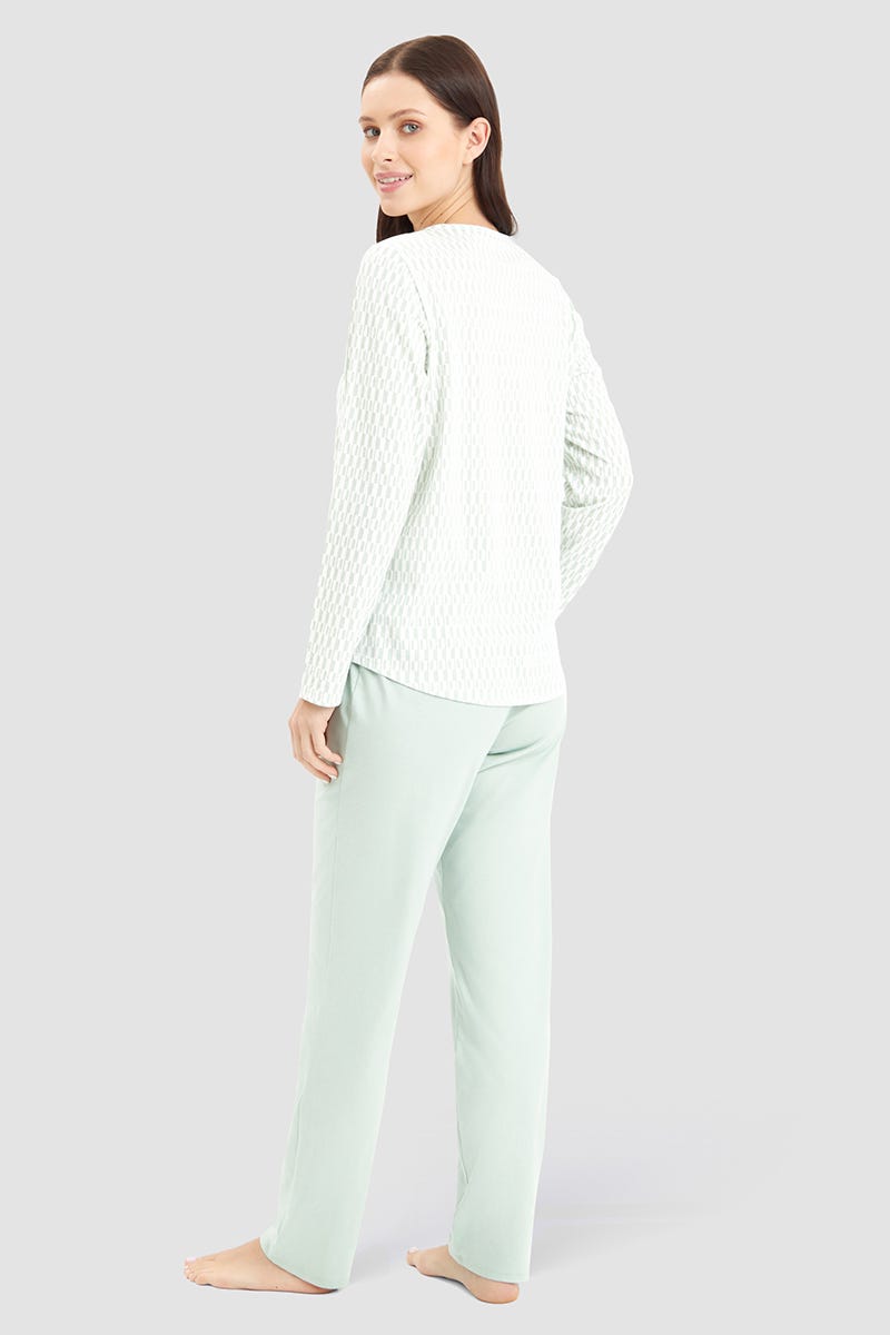 Rösch Pyjama im minimalistischen Grafikdruck Mintgrün 100% Baumwolle Bestseller