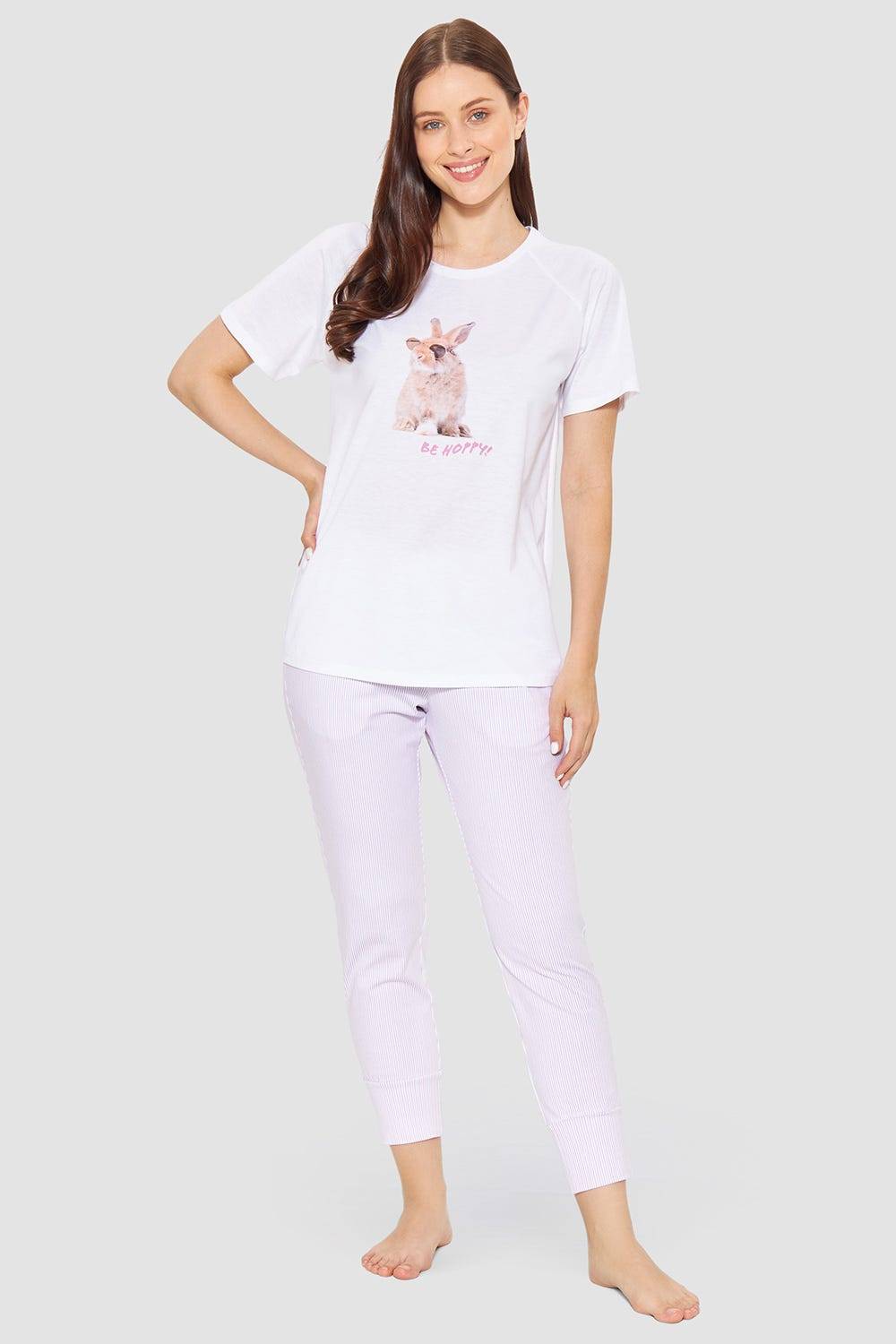 Rösch Pyjamashirt mit Motivdruck Hase 100% Baumwolle Bis zu 65% Rabatt
