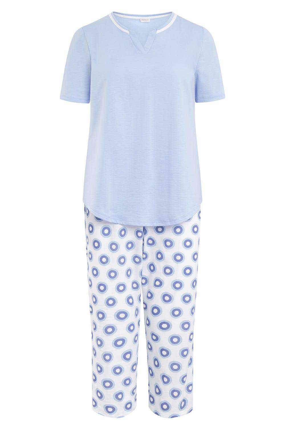 Rösch Pyjama mit Punktedruck Blau-Weiß 100% Baumwolle 50% Rabatt mit kostenlosem Versand