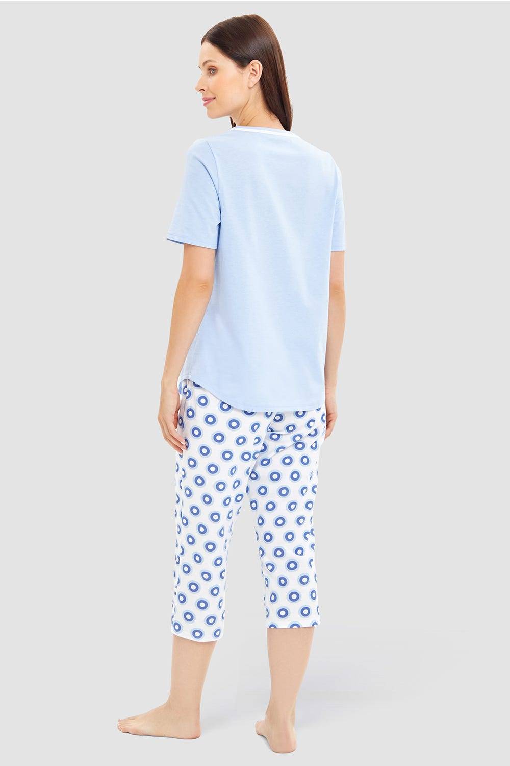Rösch Pyjama mit Punktedruck Blau-Weiß 100% Baumwolle 50% Rabatt mit kostenlosem Versand