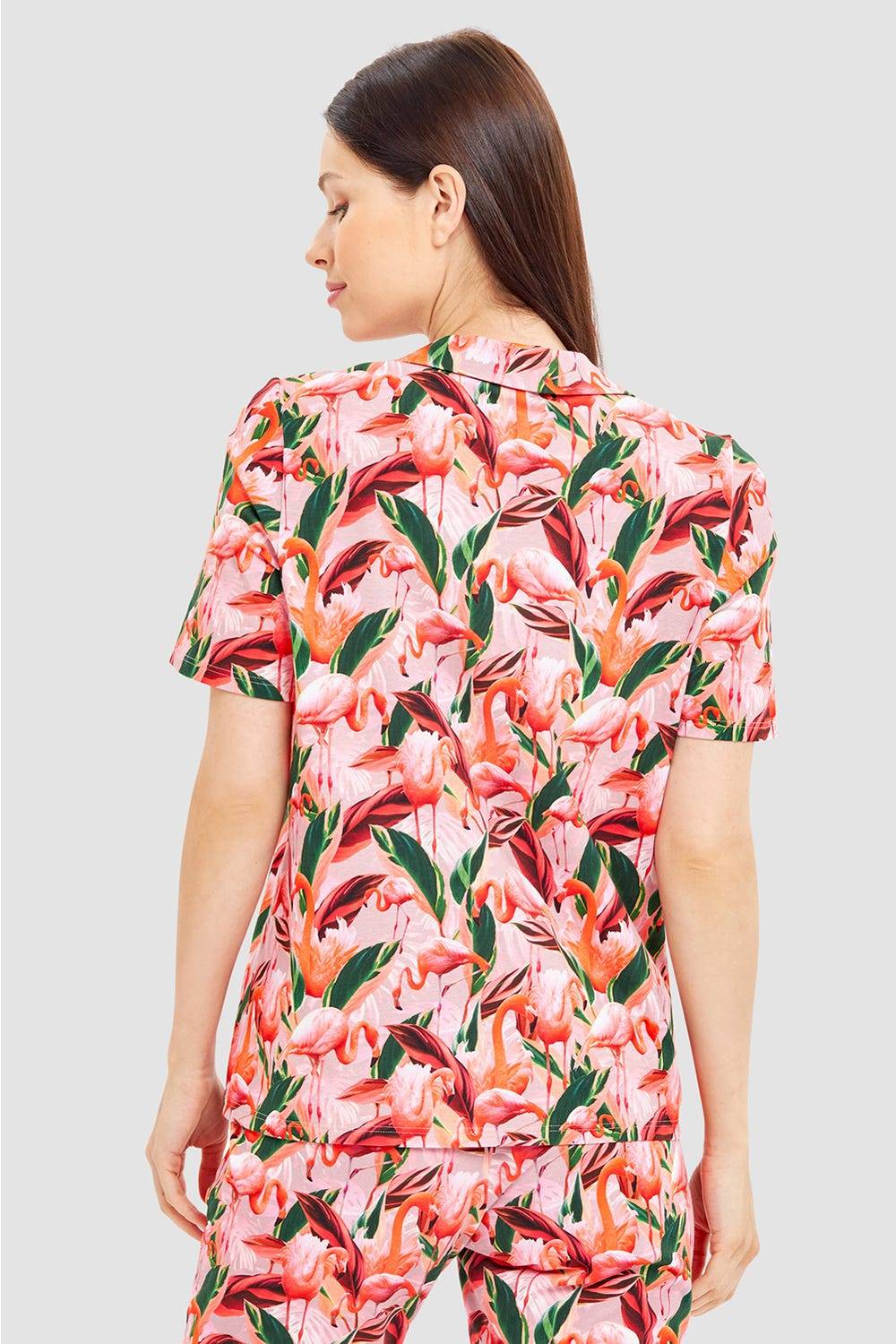 Rösch Pyjamashirt im Flamingo-Druck Baumwolle/Elasthan Fabrikladen