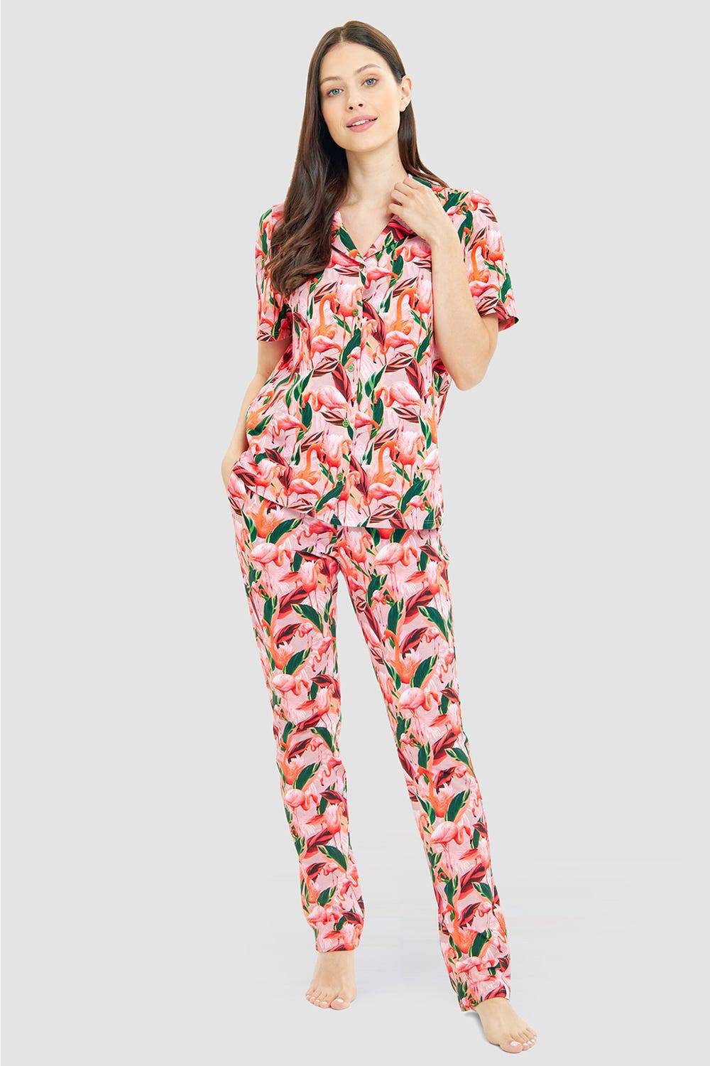 Rösch Pyjamashirt im Flamingo-Druck Baumwolle/Elasthan Fabrikladen