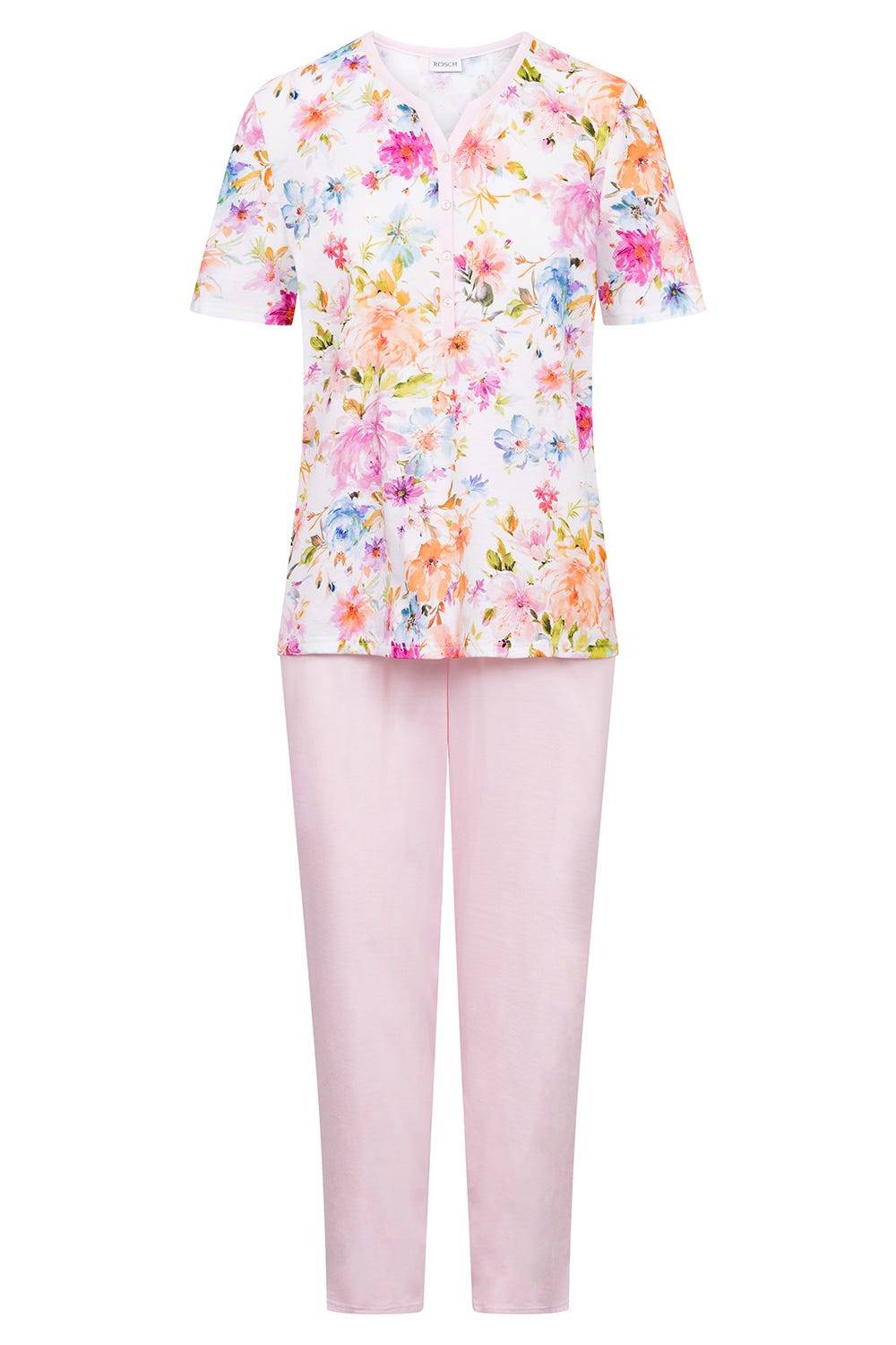 Rösch Pyjama im Blütendruck rosa romantisch 100% Baumwolle Verkauf