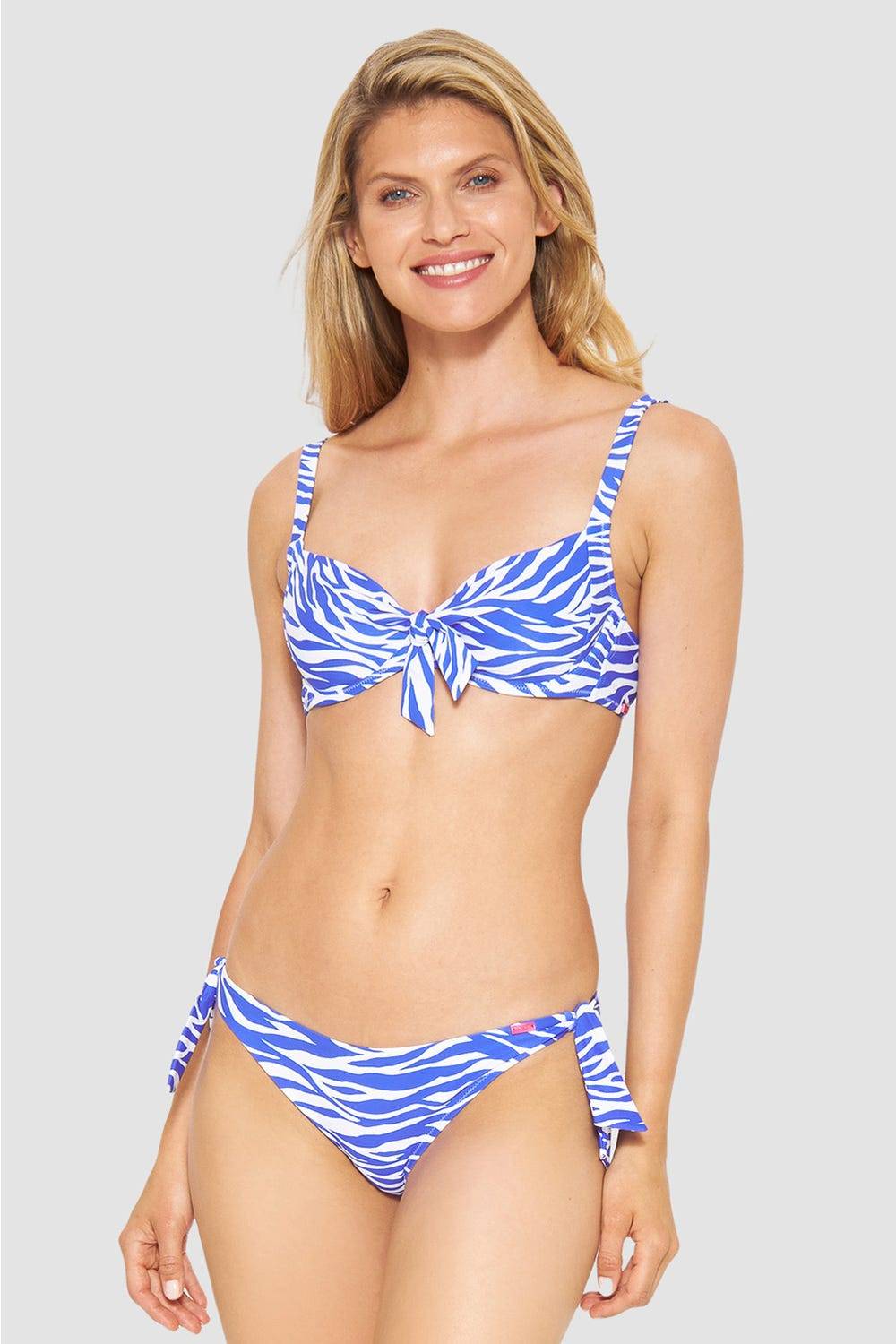 Rösch Bikini-Hose im modernen Zebradruck Blau-Weiß zum Binden Blitzverkäufe