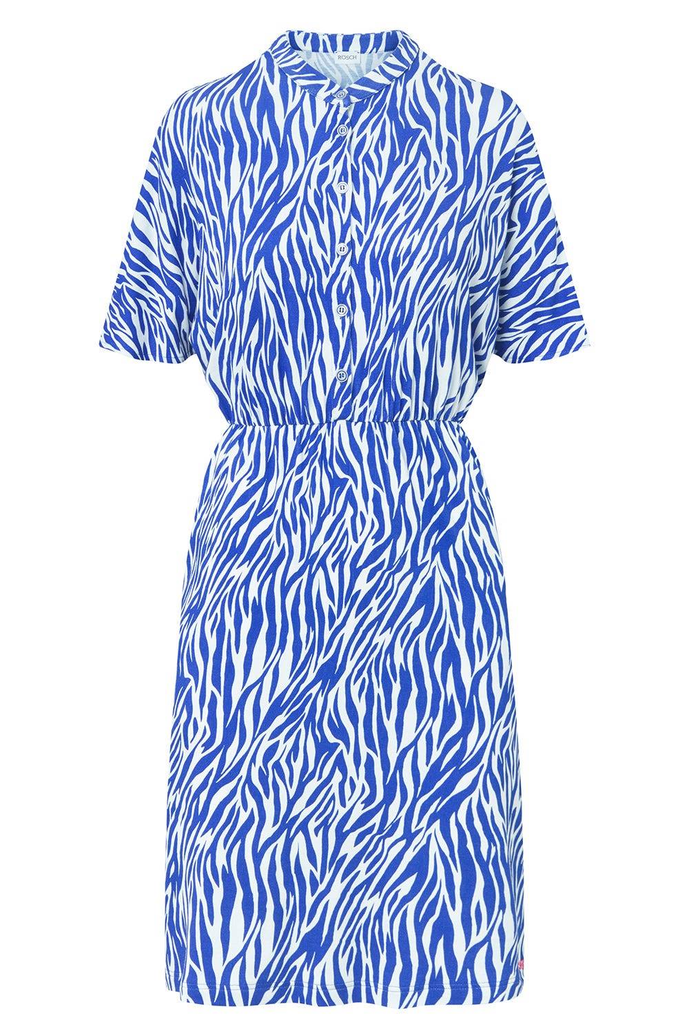 Rösch Strandkleid Kurzarm im modernen Zebradruck Blau-Weiß Viskose/Elasthan Fabrik Onlineshop