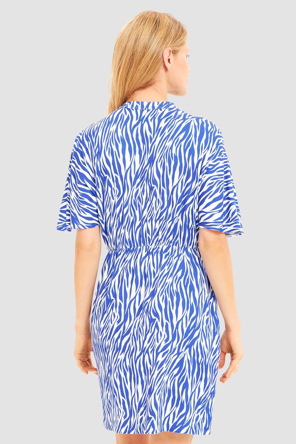 Rösch Strandkleid Kurzarm im modernen Zebradruck Blau-Weiß Viskose/Elasthan Fabrik Onlineshop