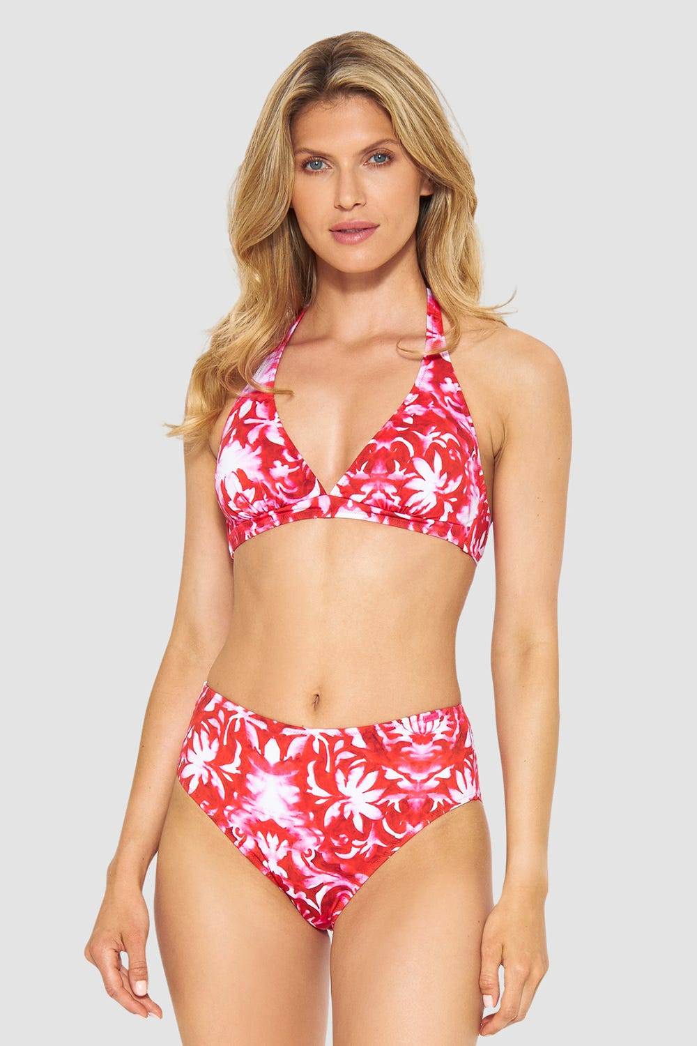 Rösch Bikini-Hose Neckholder im Ornament-Druck Rot-Weiß hoher Taillenausschnitt Online Shopping