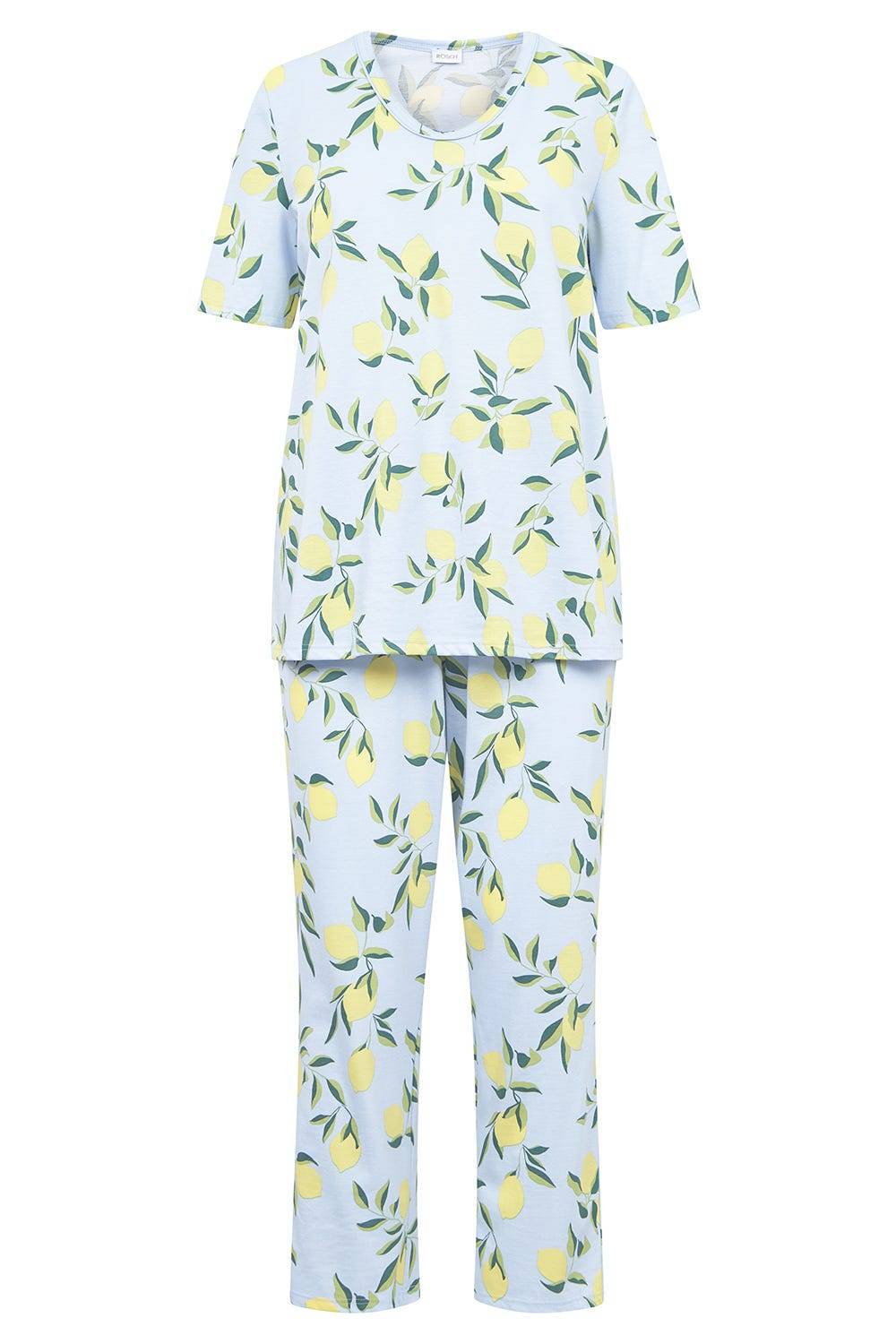 Rösch Pyjama im Zitronendruck sommerlich 100% Baumwolle Tiefpreis
