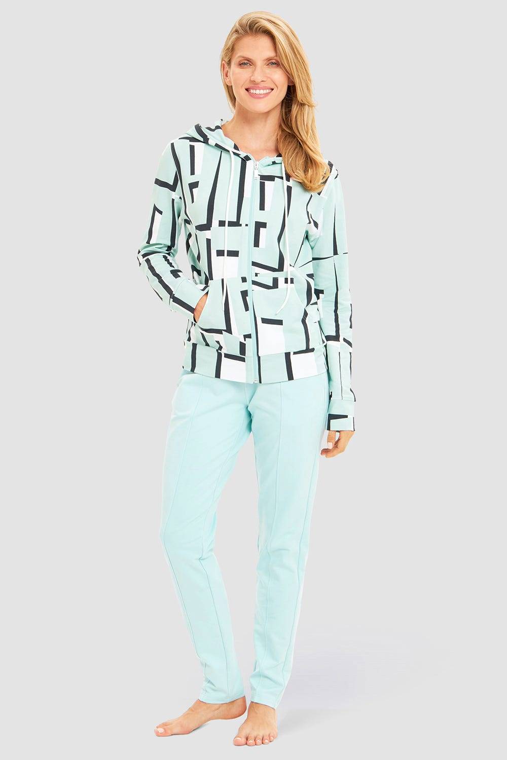Rösch Sweatjacke im Letter-Print Türkis Baumwolle/Elasthan Sonderangebot der Fabrik