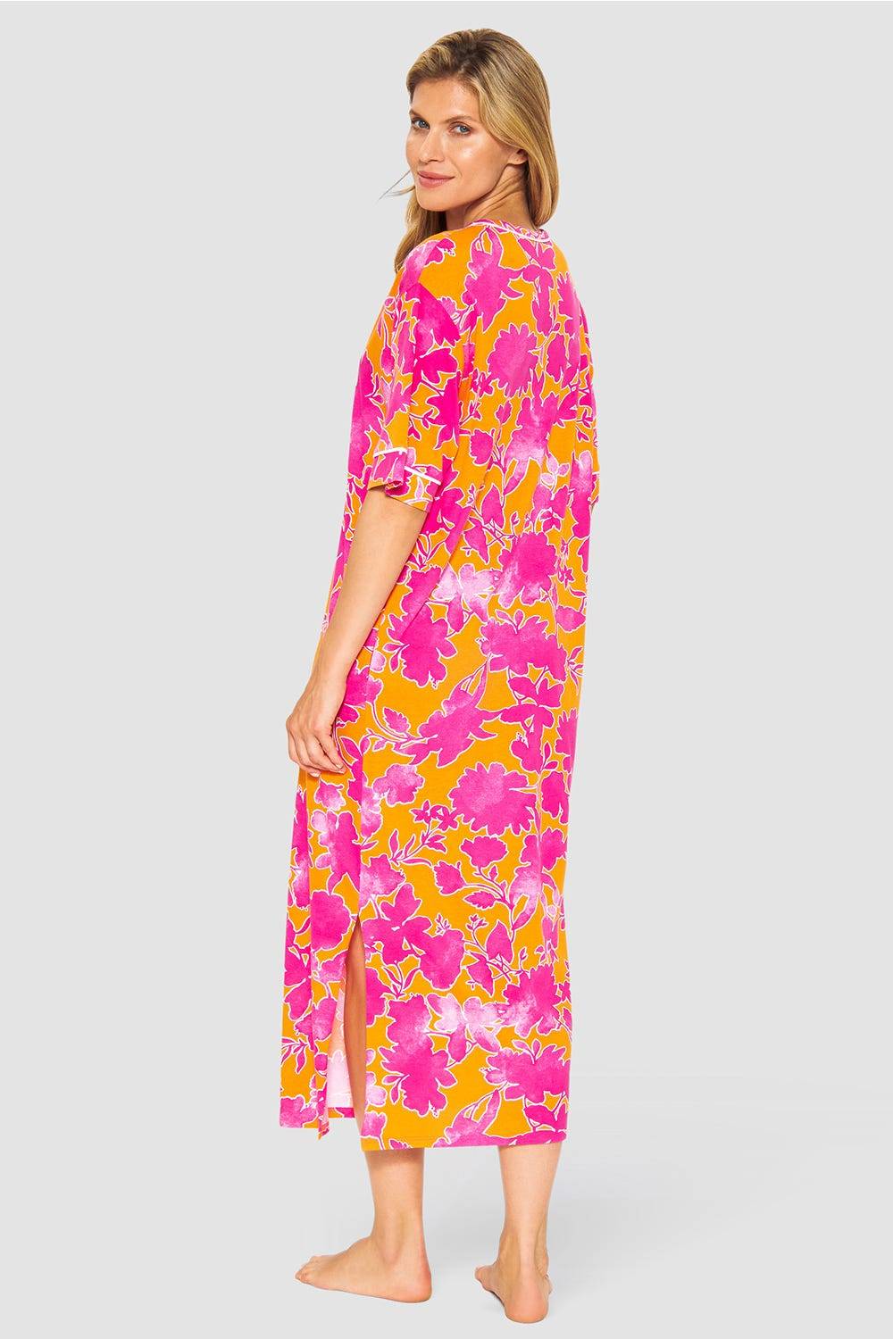 Rösch Nachtkleid im floralen Druck Orange-Pink Tunika-Style Maxi-Länge Baumwolle/Modal Clearance-Verkauf