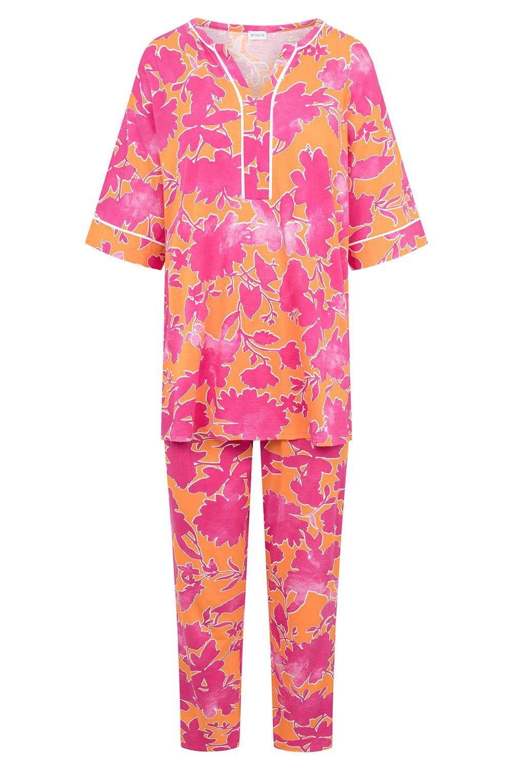 Rösch Pyjama im floralen Druck Orange-Pink Tunika-Style Baumwolle/Modal Kostenloser Versand international