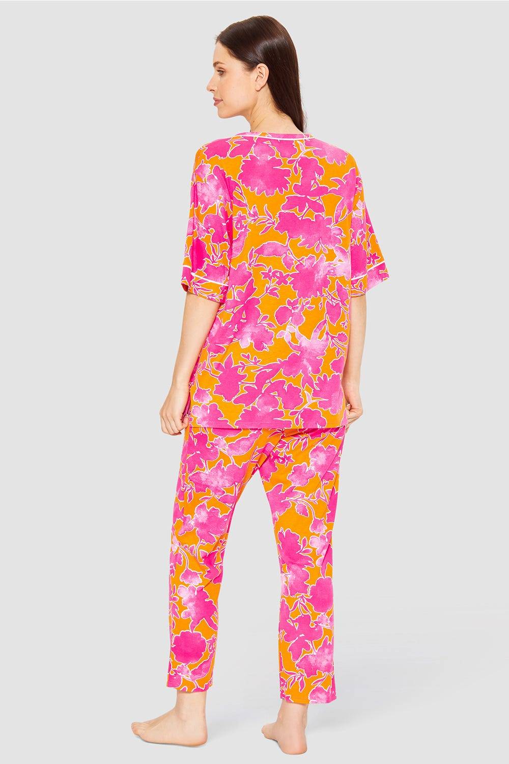 Rösch Pyjama im floralen Druck Orange-Pink Tunika-Style Baumwolle/Modal Kostenloser Versand international
