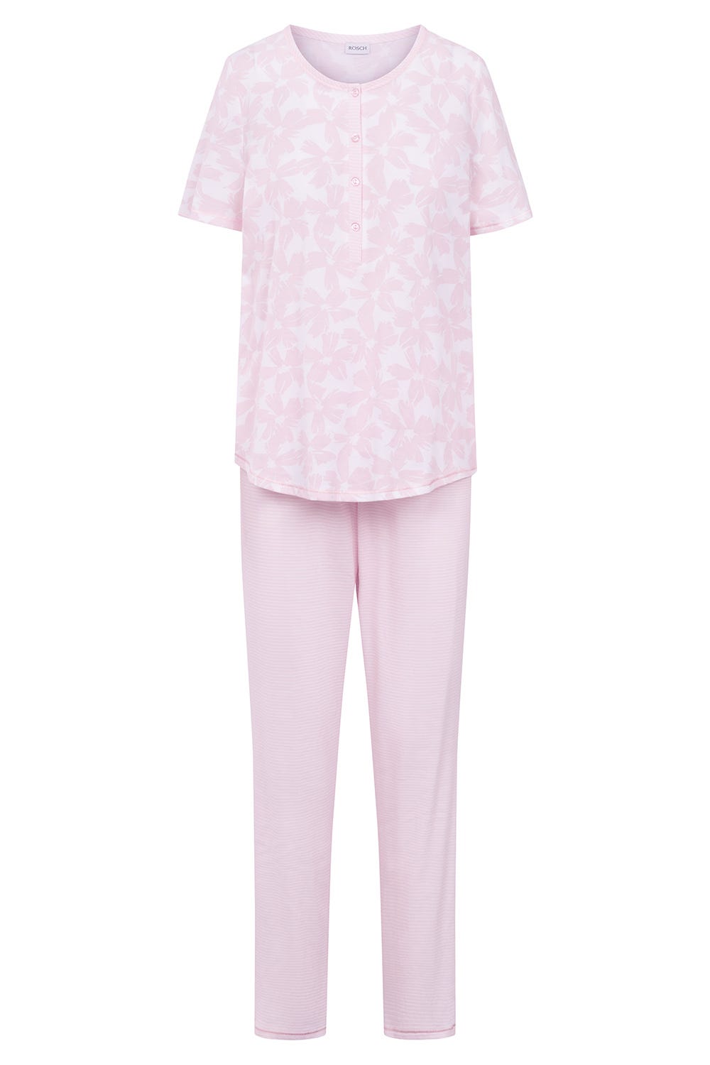 Rösch Pyjama im Muster-Mix Blumen Streifen Rosa 100% Baumwolle Speichern exportieren