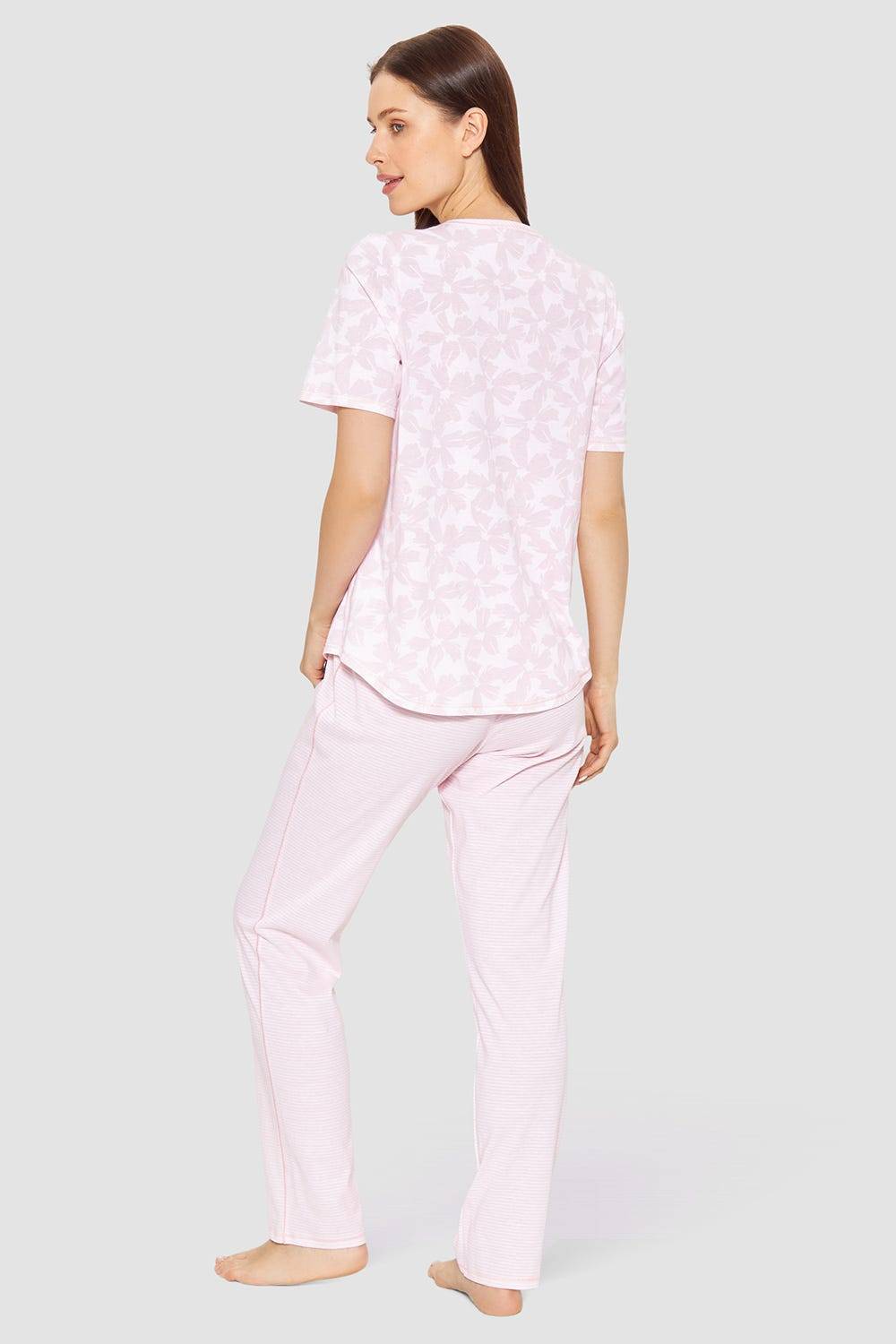 Rösch Pyjama im Muster-Mix Blumen Streifen Rosa 100% Baumwolle Speichern exportieren