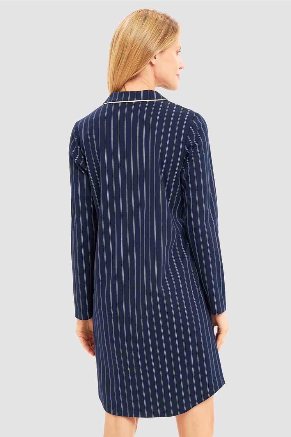 Rösch Nachthemd im Nadelzug Dunkelblau Herrenhemdstil 100% Baumwolle im Angebot