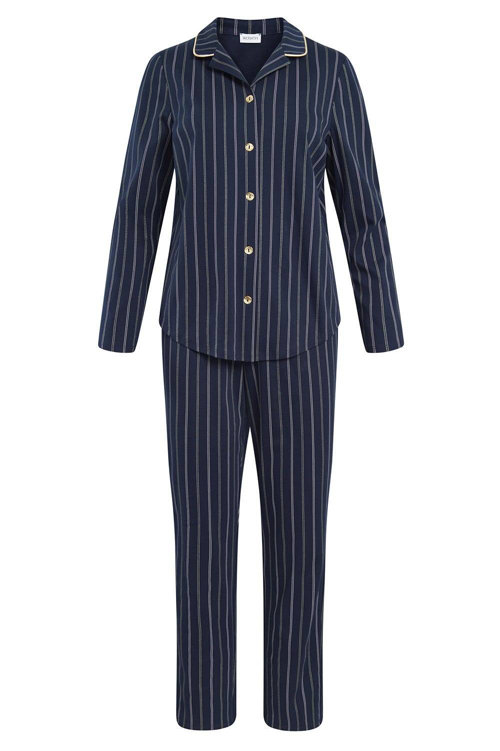 Rösch Pyjama im Nadelzug Dunkelblau Herrenhemdstil 100% Baumwolle Schlussverkauf