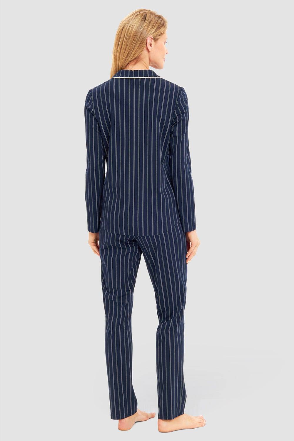 Rösch Pyjama im Nadelzug Dunkelblau Herrenhemdstil 100% Baumwolle Schlussverkauf