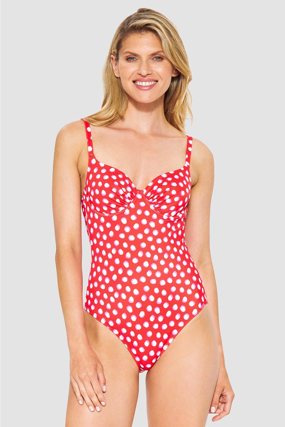 Rösch Badeanzug im Retro-Tupfendruck Rot-Weiß Top Angebot