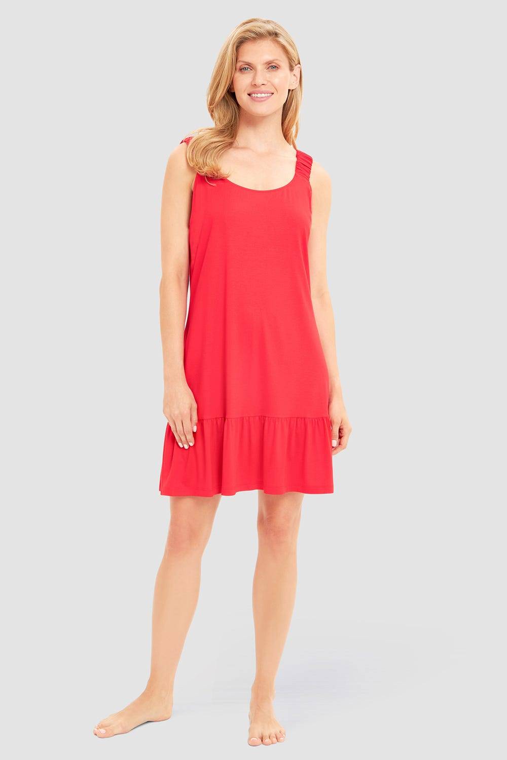 Rösch Strandkleid Ärmellos mit welligem Saum in Rot Viskose/Elasthan Neueste Mode