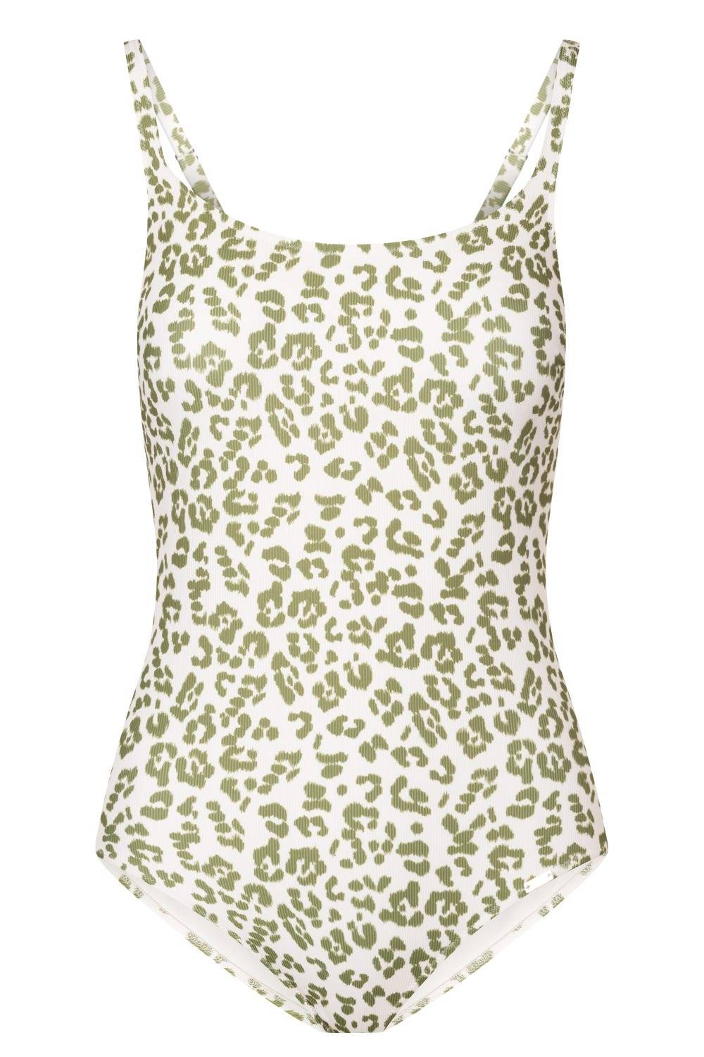 Rösch Badeanzug im Leo-Druck Grün-Weiß Rippstruktur Animalprint Lycra Nur für heute