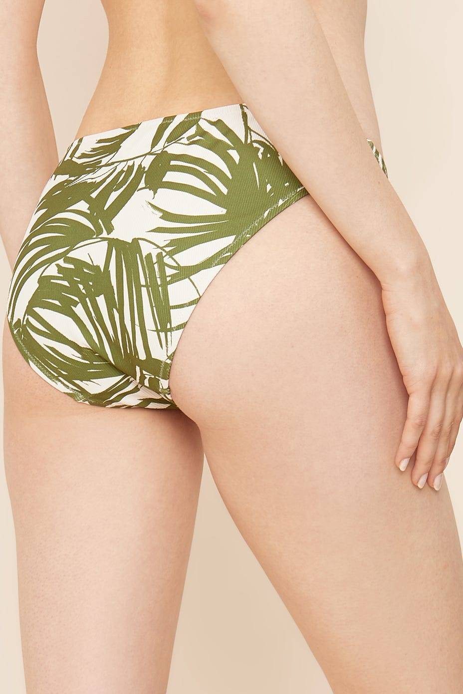 Rösch Bikini Hose im Palmendruck Rippstruktur Grün-Weiß Mix und Match Lycra Sonderangebot der Fabrik