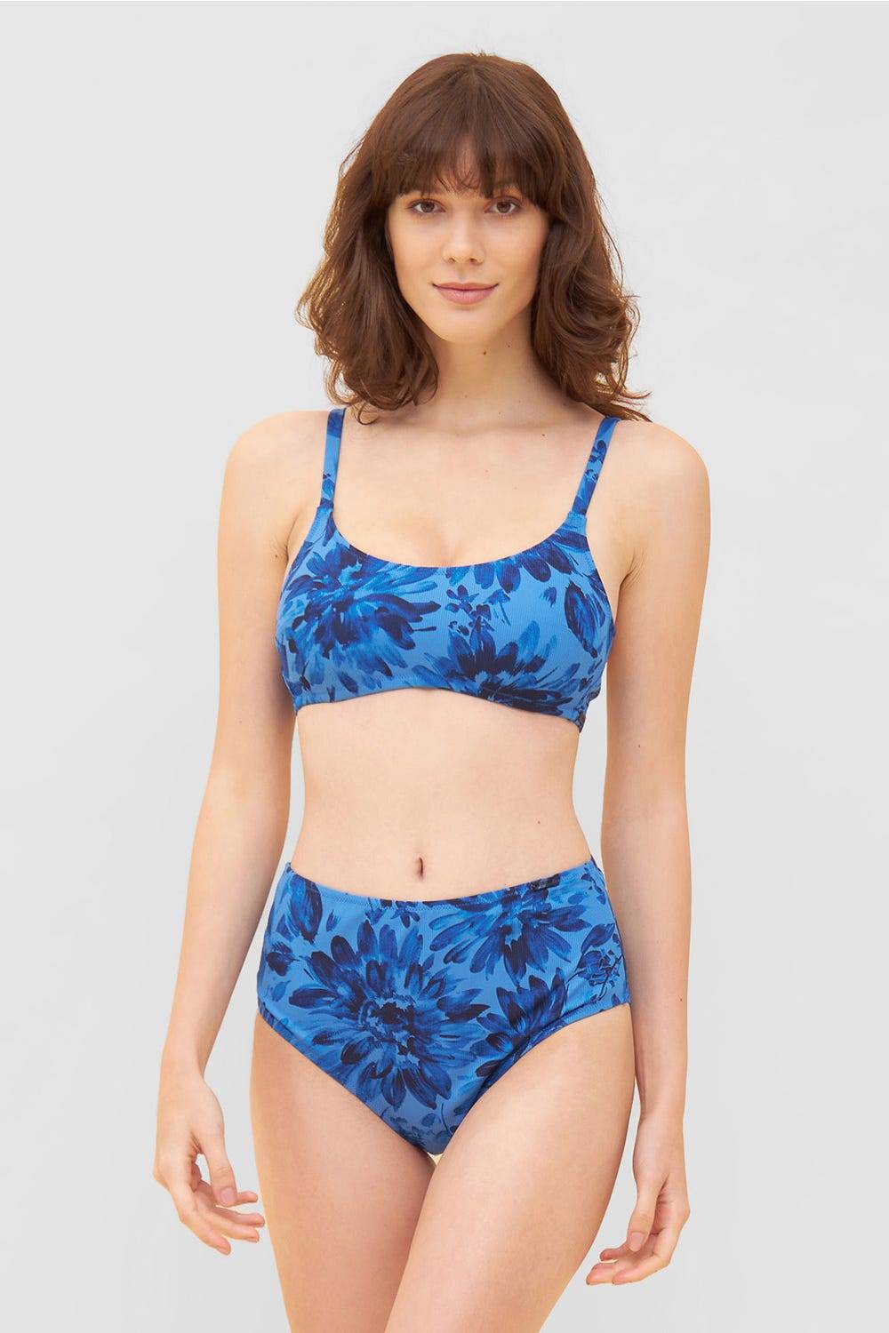 Rösch Bikini Oberteil im blauen Blüten-Druck Bralette modern recyceltes Polyester/Elasthan Clearance-Verkauf