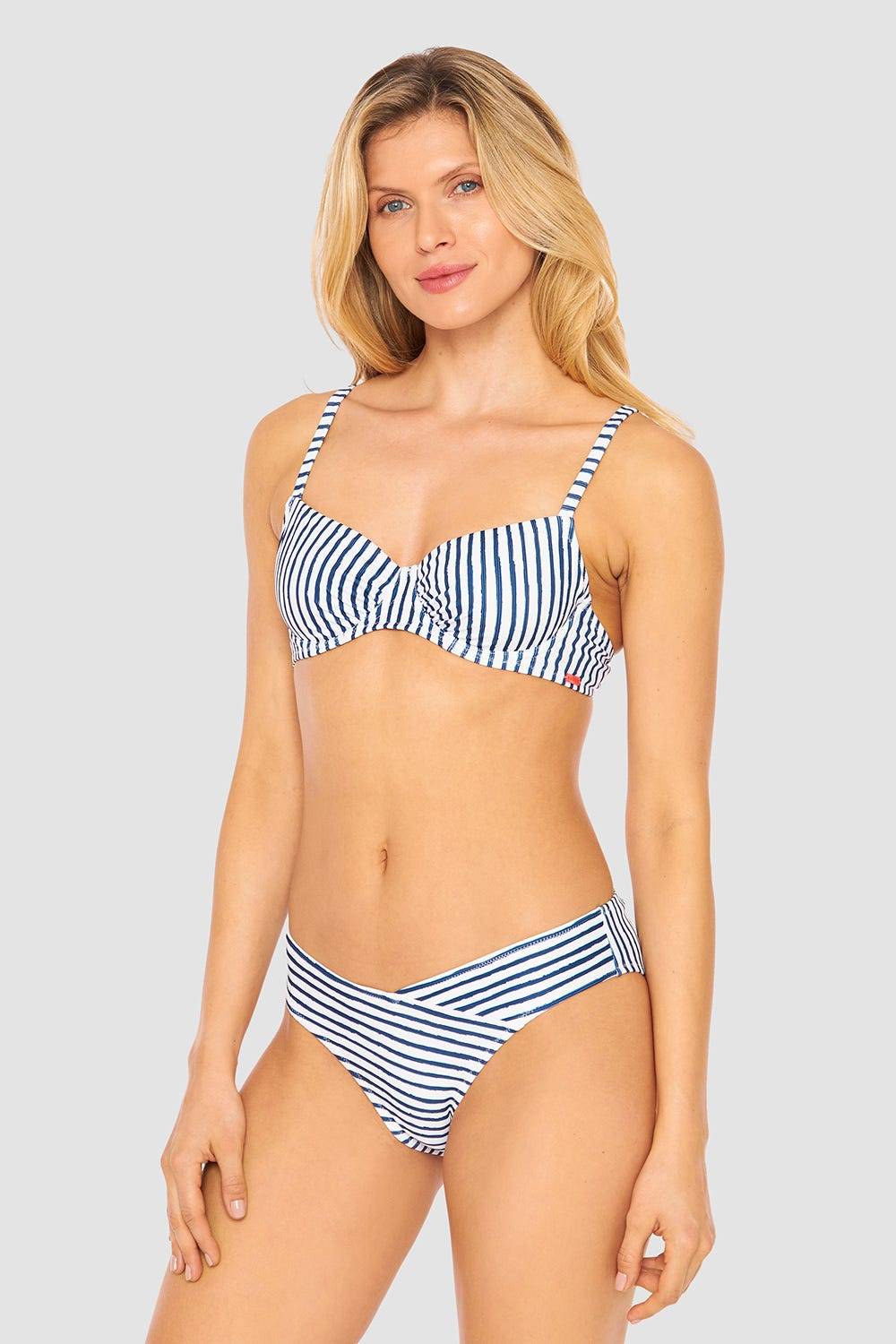 Rösch Bikini Oberteil im Streifen-Druck Raffungen Bügel recyceltes Polyester/Elasthan Begrenzt auf 3 Tage