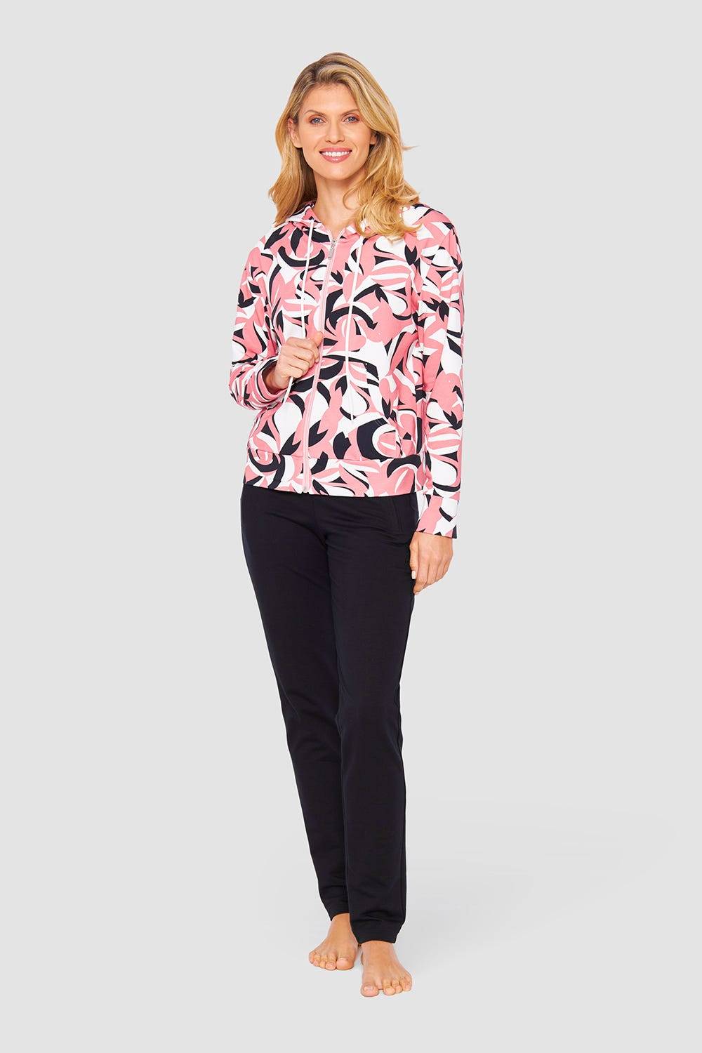 Rösch Sweatjacke im grafischen Druck Kapuze Baumwolle/Elasthan Online Outlet