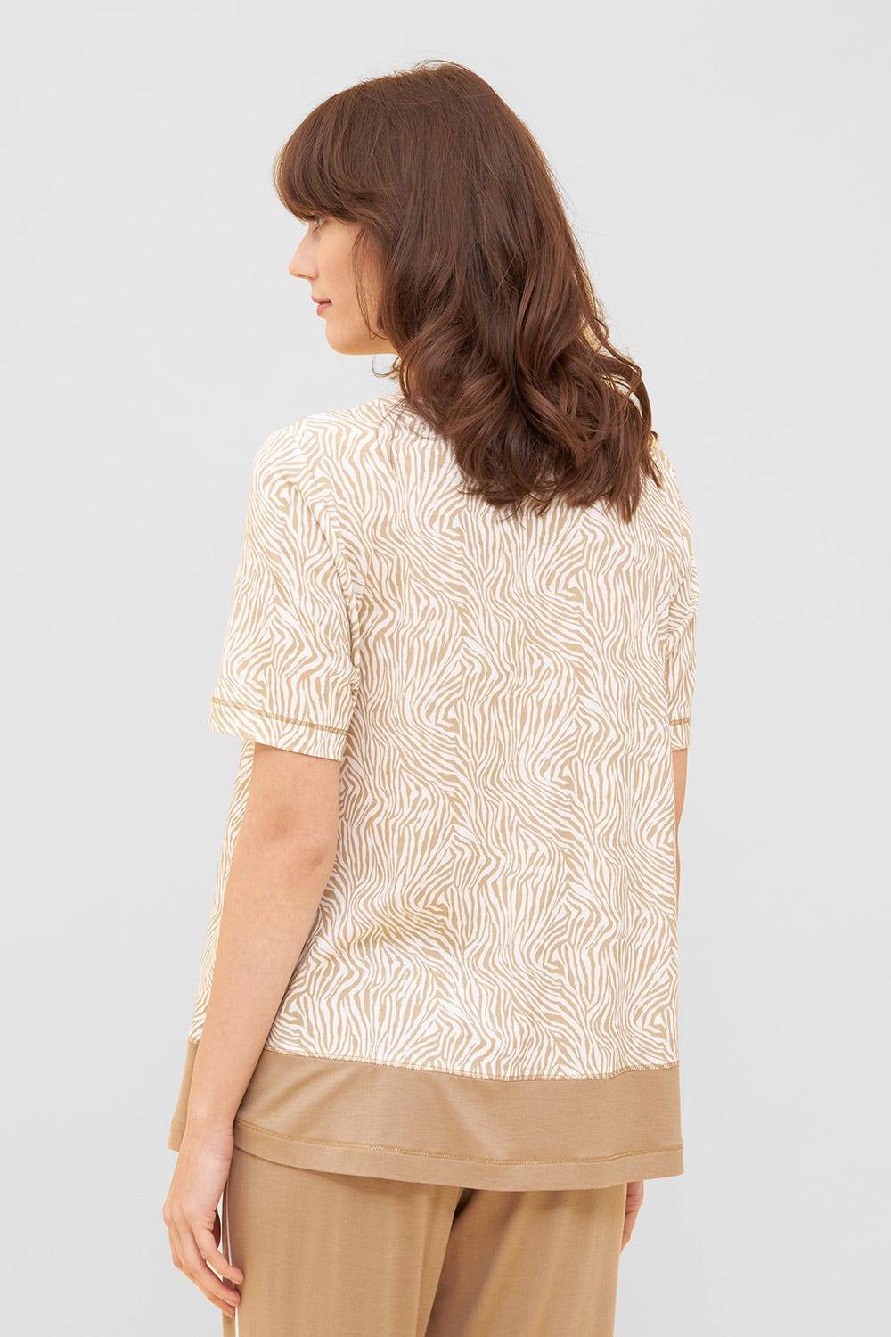 Rösch Shirt im Zebra-Druck Beige Ziernähte A-Linie Mix &amp; Match Baumwolle/Modal Kostenlose Rückgabe
