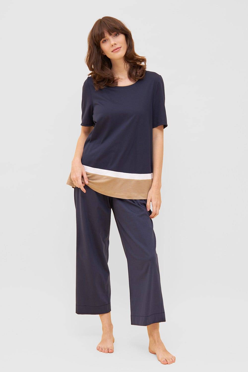 Rösch Shirt in Colorblocking-Optik Dunkelblau Beige Mix &amp; Match Baumwolle/Modal Begrenzte Freigabe
