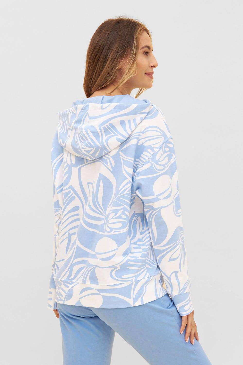 Rösch Hoodie im grafischen Druck Hellblau Kapuzenpullover Baumwolle/Elasthan Letzter Tag