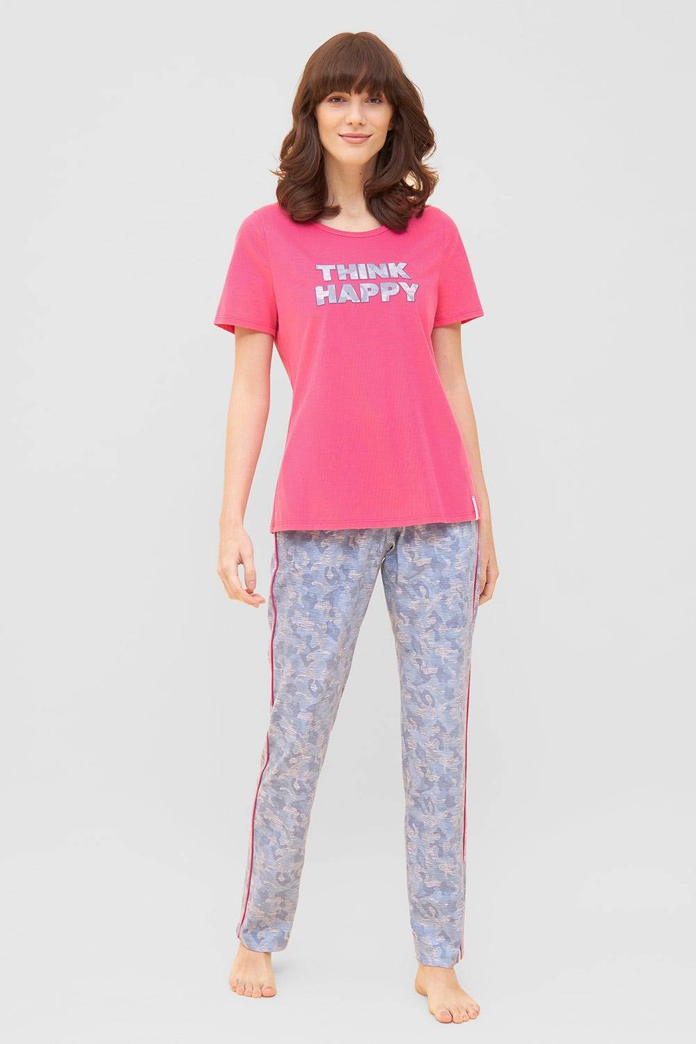 Rösch T-Shirt mit Schriftzug &quot;Think Happy&quot; Pink Kurzarm Mix &amp; Match 100% Baumwolle Sonderangebot der Fabrik