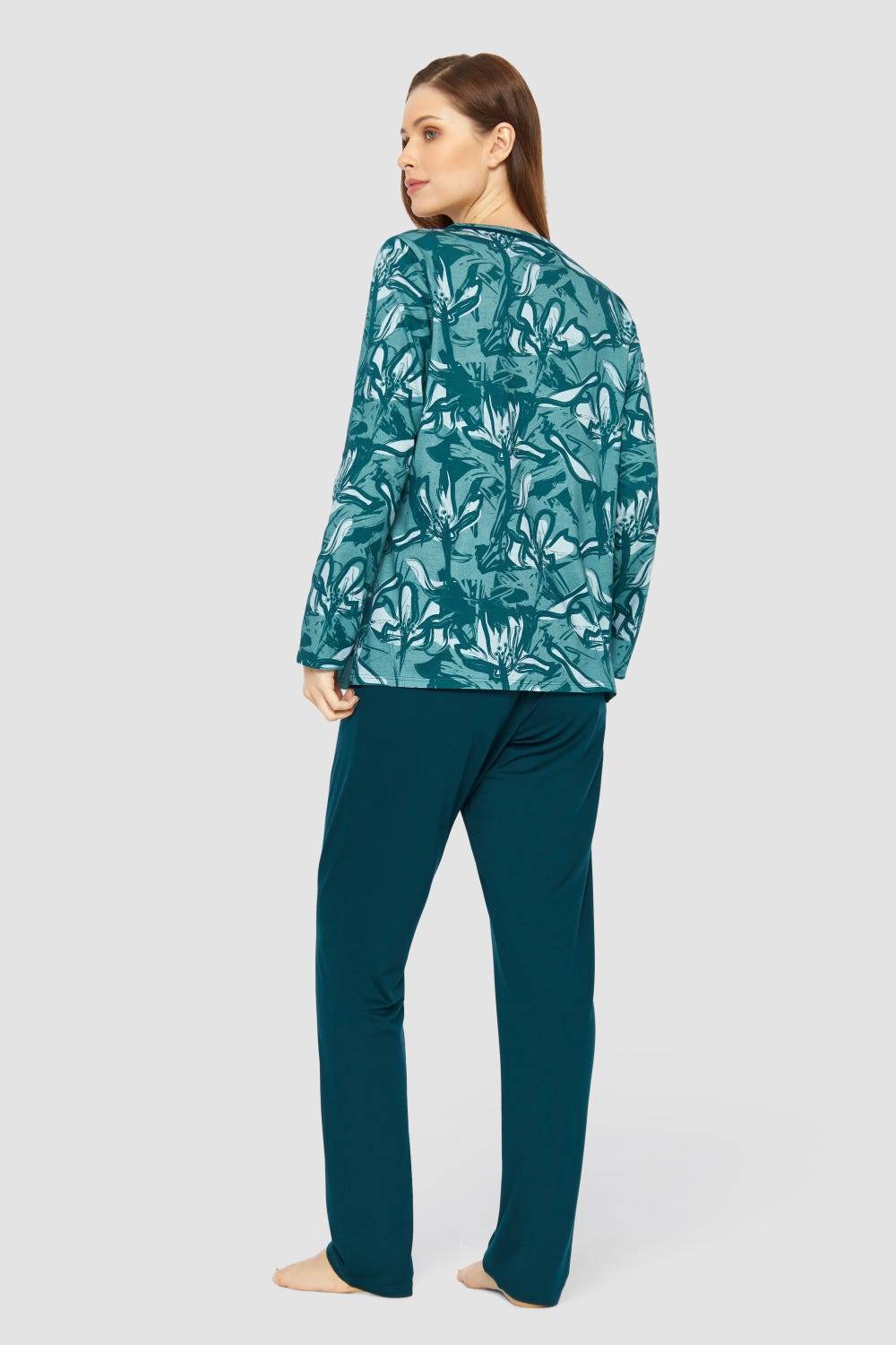 Rösch Pyjama mit Blumenmuster Petrol 100% Baumwolle Clearance-Verkauf