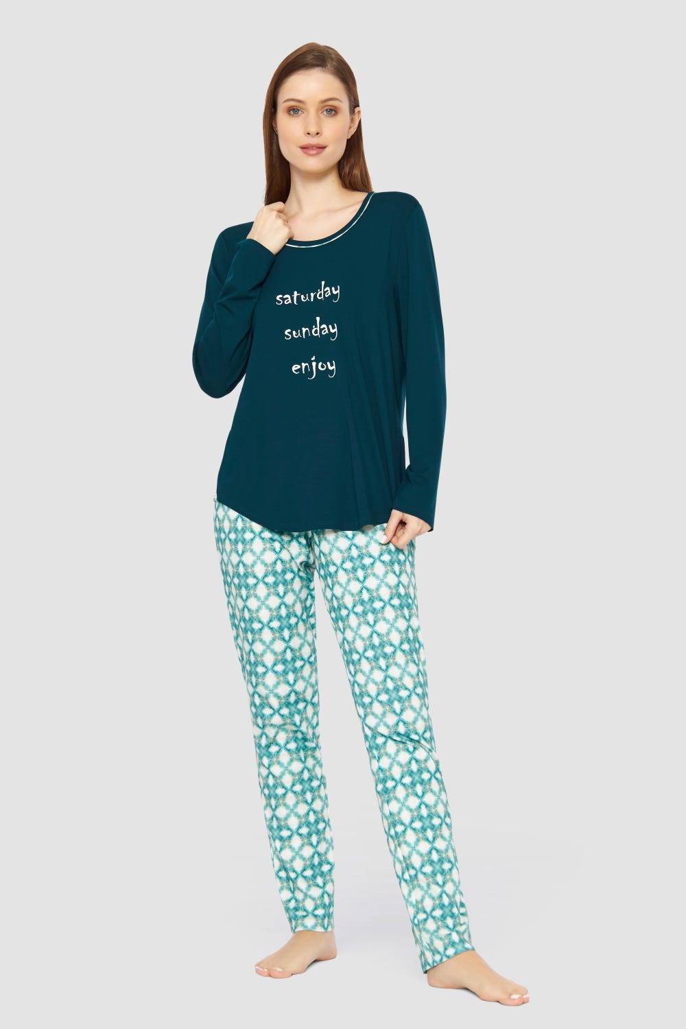 Rösch Pyjama &quot;saturday sunday enjoy&quot; 100% Baumwolle