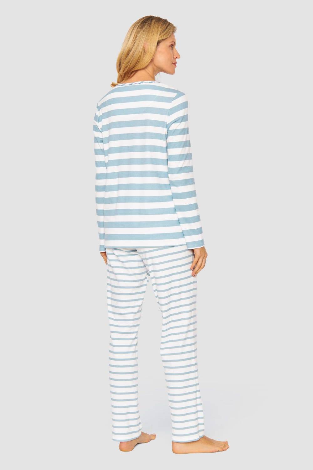 Rösch Pyjama im Ringel-Mustermix angerauht Hellblau 100% Baumwolle 50% Rabatt für begrenzte Zeit