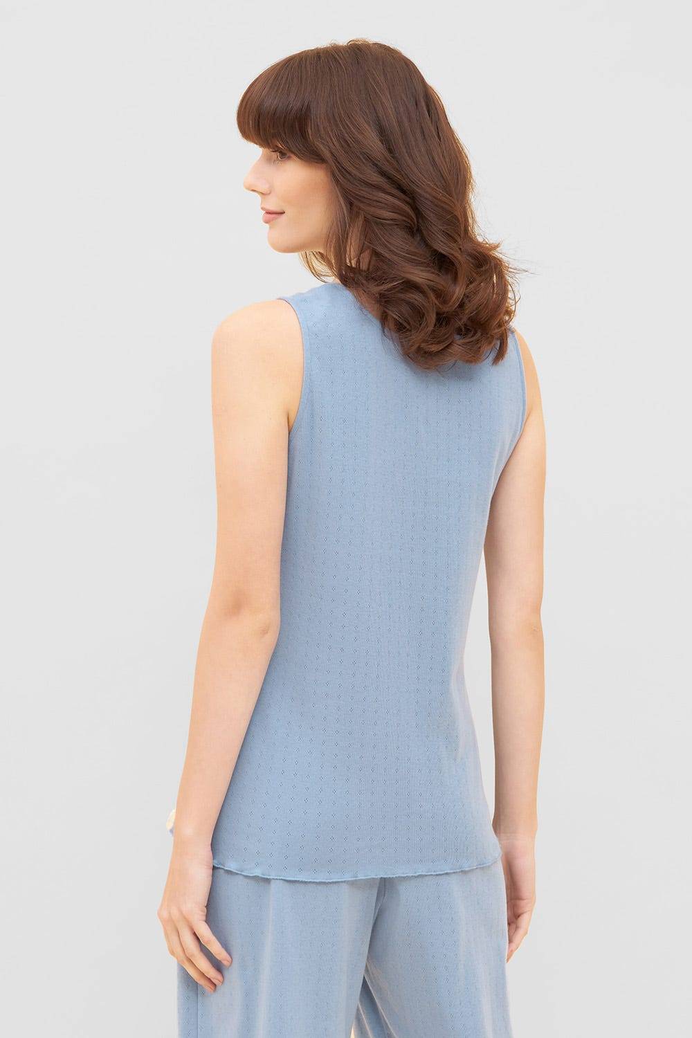 Rösch Pyjama-Top aus Ajour Feinstrick Hellblau Ärmellos Mix &amp; Match 100% Baumwolle Auslauf