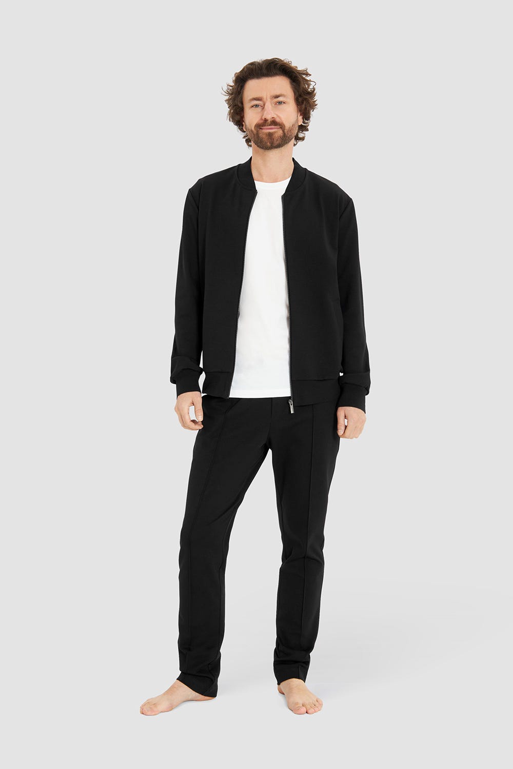 Rösch Herren Loungejacke Blouson College-Style Lässig Materialmix Versandkostenfrei