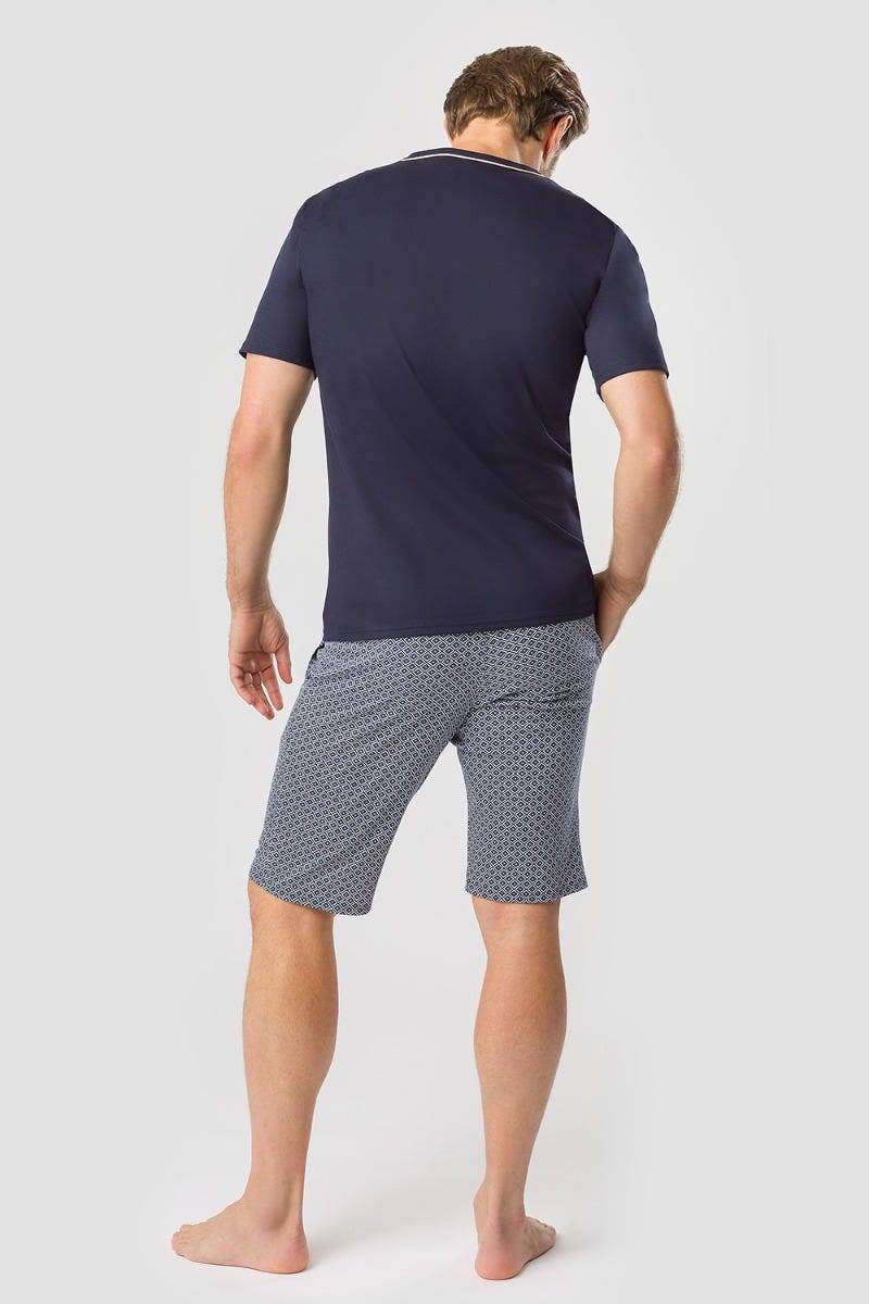 Rösch Herren Kurzer Pyjama mit Minimalprint Blau Bermuda 100% Baumwolle Exklusivangebot