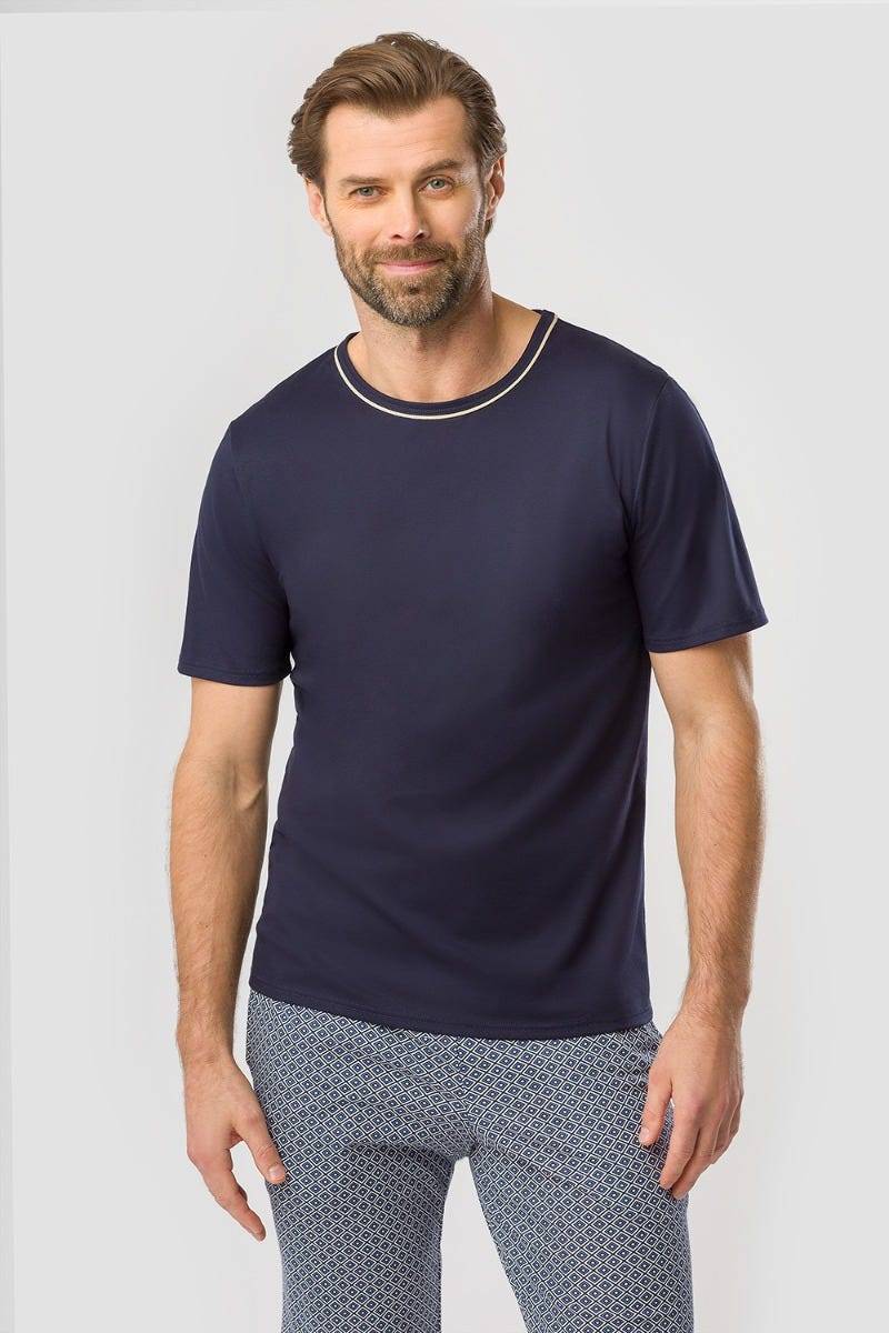 Rösch Herren Kurzer Pyjama mit Minimalprint Blau Bermuda 100% Baumwolle Exklusivangebot