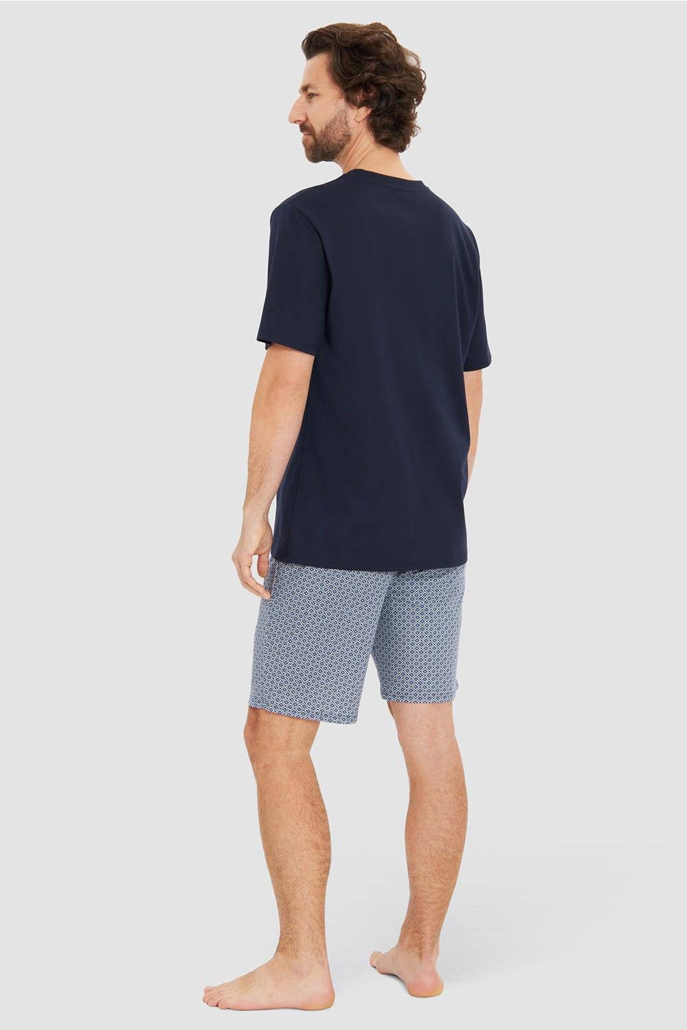 Rösch Herren Kurzer Pyjama mit Minimalprint Blau Bermuda V-Ausschnitt 100% Baumwolle Preisnachlass