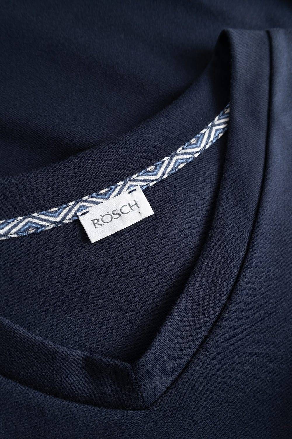 Rösch Herren Kurzer Pyjama mit Minimalprint Blau Bermuda V-Ausschnitt 100% Baumwolle Preisnachlass