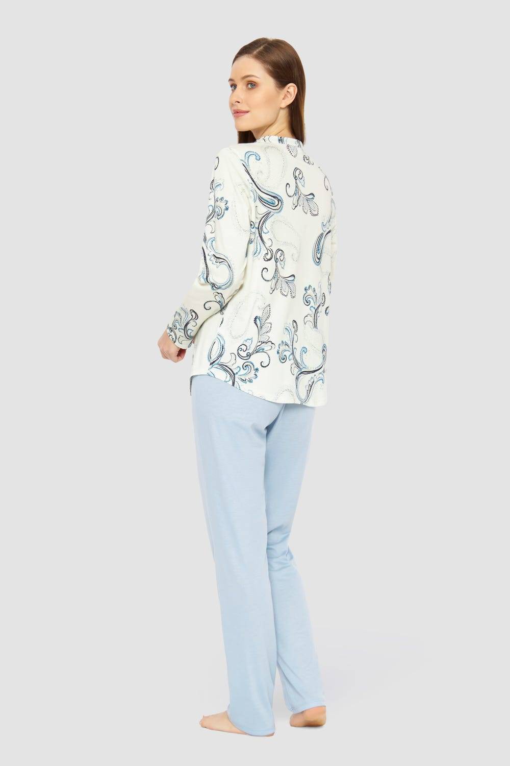 Rösch Pyjama mit Paisleydruck Hellblau Baumwolle/Modal Muttertagsangebot