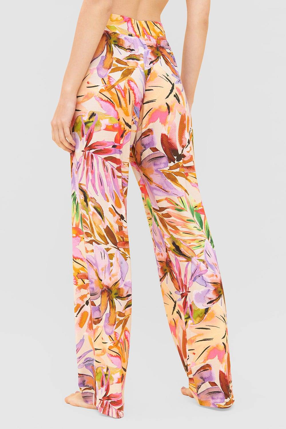 Rösch Lange Hose im fröhlichen Blätter-Druck Sommer Bunt Viskose/Elasthan Top Angebot