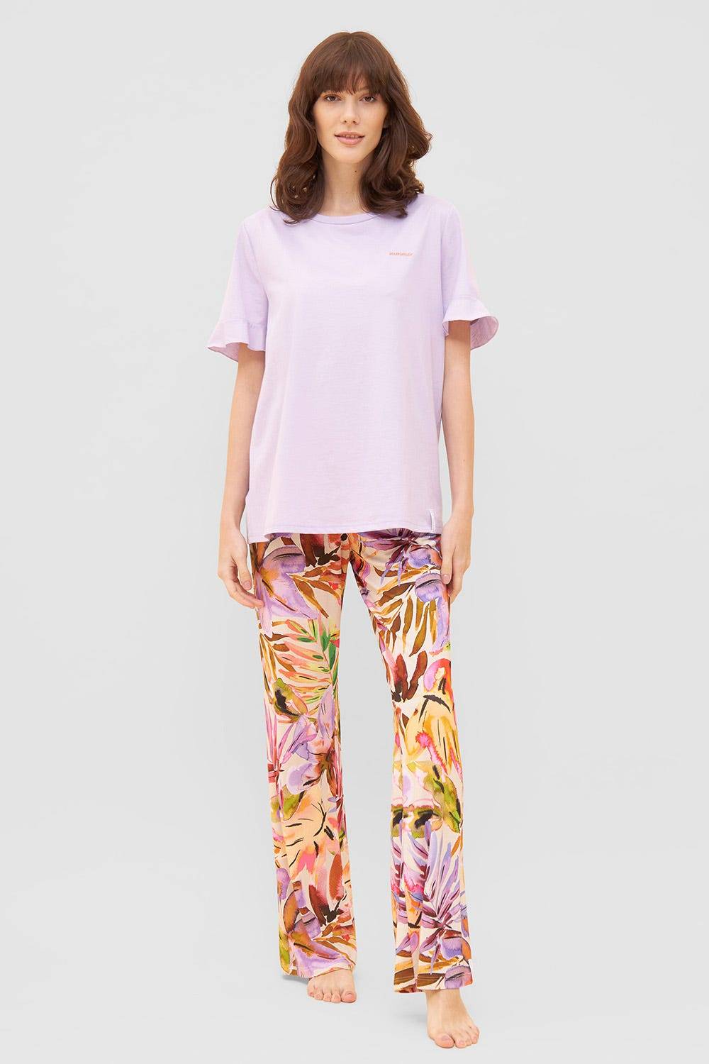 Rösch Lange Hose im fröhlichen Blätter-Druck Sommer Bunt Viskose/Elasthan Top Angebot