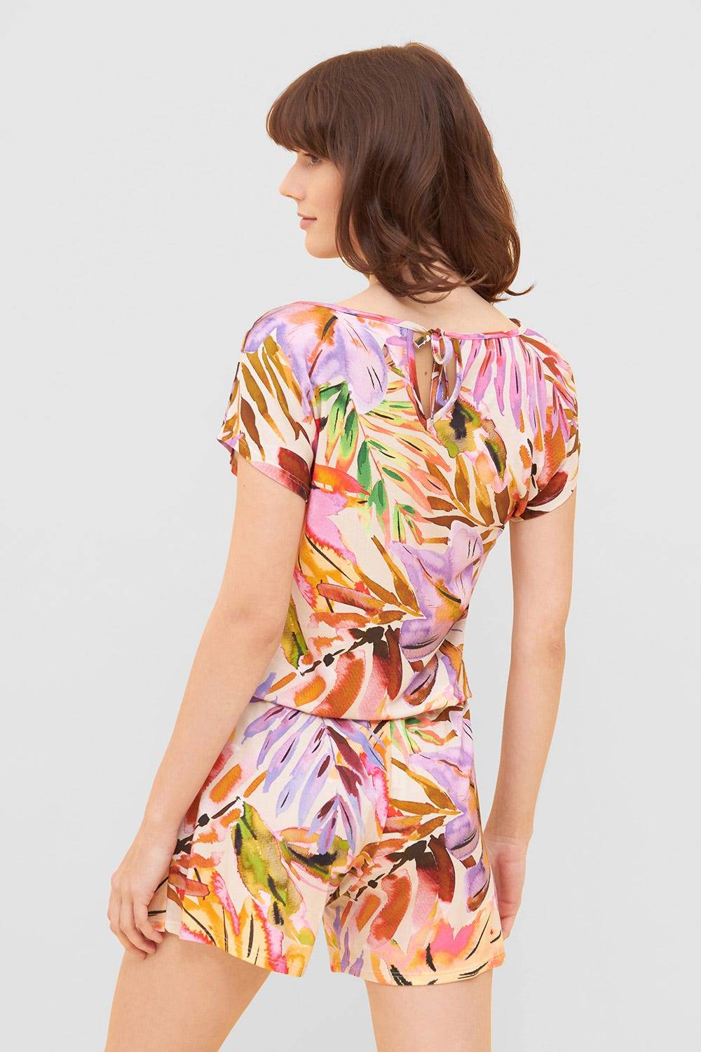 Rösch Jumpsuit im fröhlichen Blätter-Druck Bunt Shorts Sommer Viskose/Elasthan Online Outlet