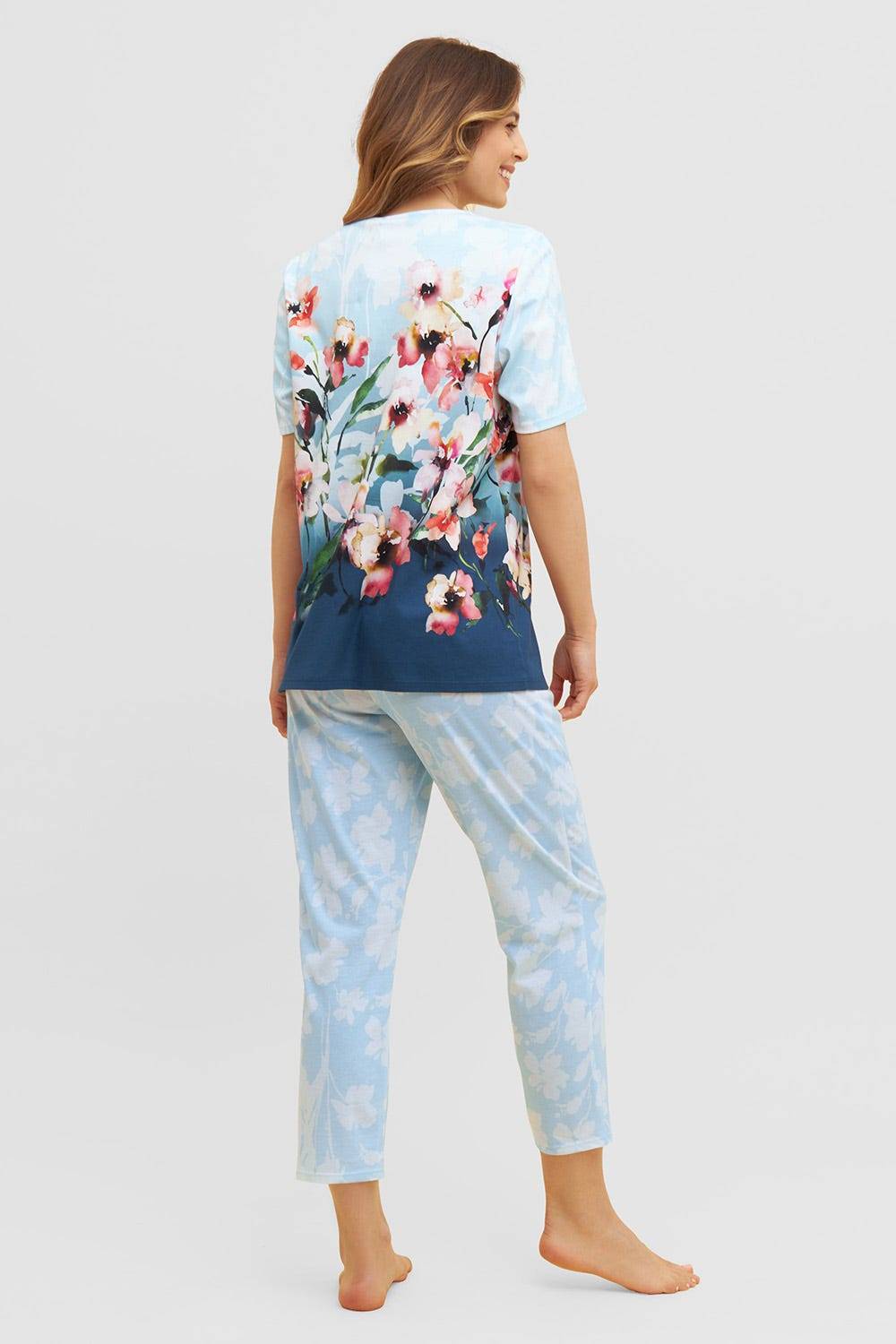 Rösch Pyjama mit platziertem Druck 7/8-Hose Kurzarm Baumwolle/Modal Letzte 3 Tage