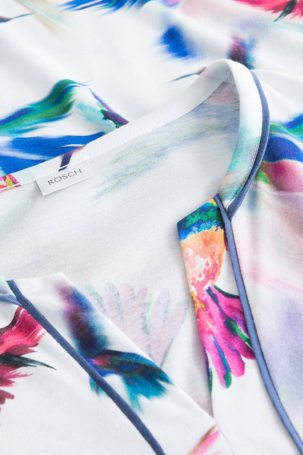 Rösch Nachtkleid im Vogel-Druck Kimono Paspeln Halbarm Maxi-Länge 100% Baumwolle JETZT KAUFEN